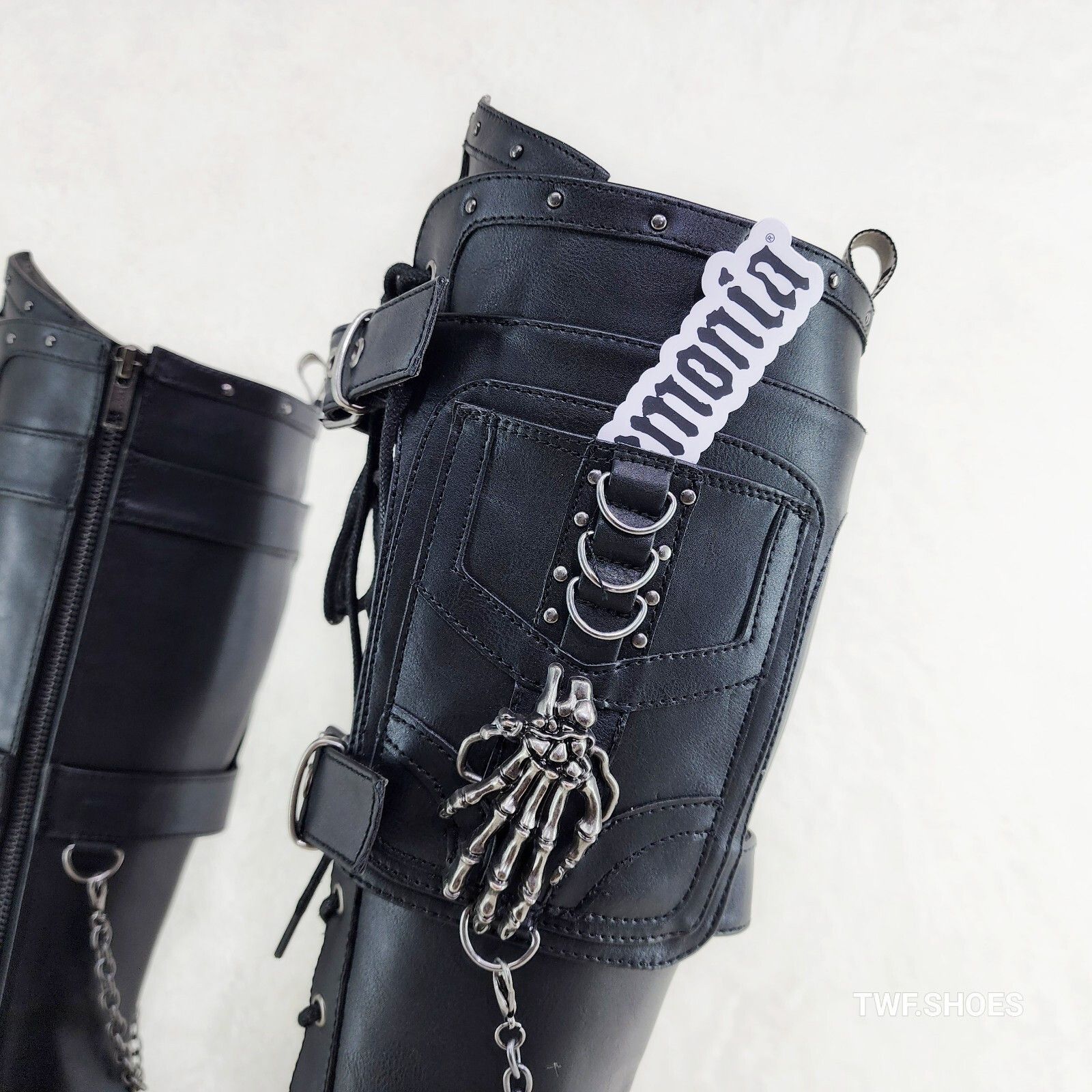 Demonia Cult DEMONIA Wicked Wrath Square Toe Goth Lace Up Knee High Boots Size US 7 / IT 37 - 9 Thumbnail
