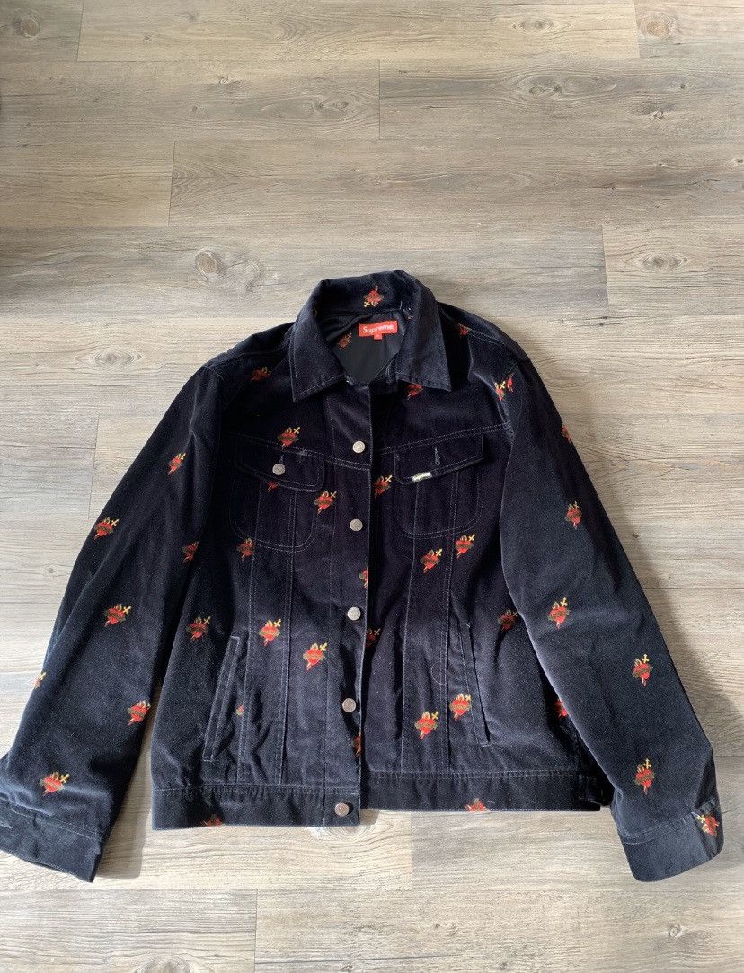 Supreme Supreme Velvet Trucker Jacket Black Sacred Hearts