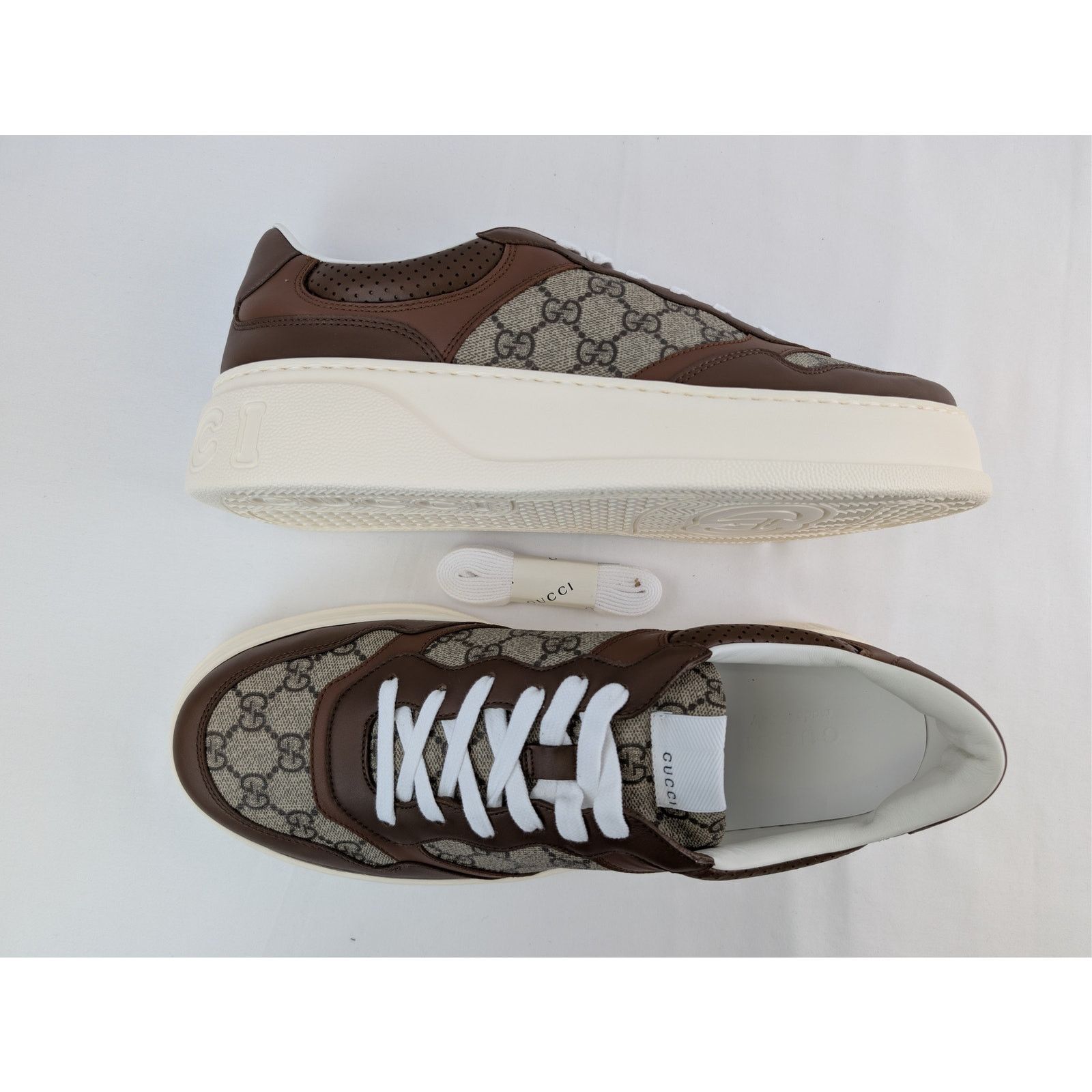 Gucci o1rshd1 GG Supreme leather-trimmed chunky sneakers in Brown Size US 12.5 / EU 45-46 - 1 Thumbnail