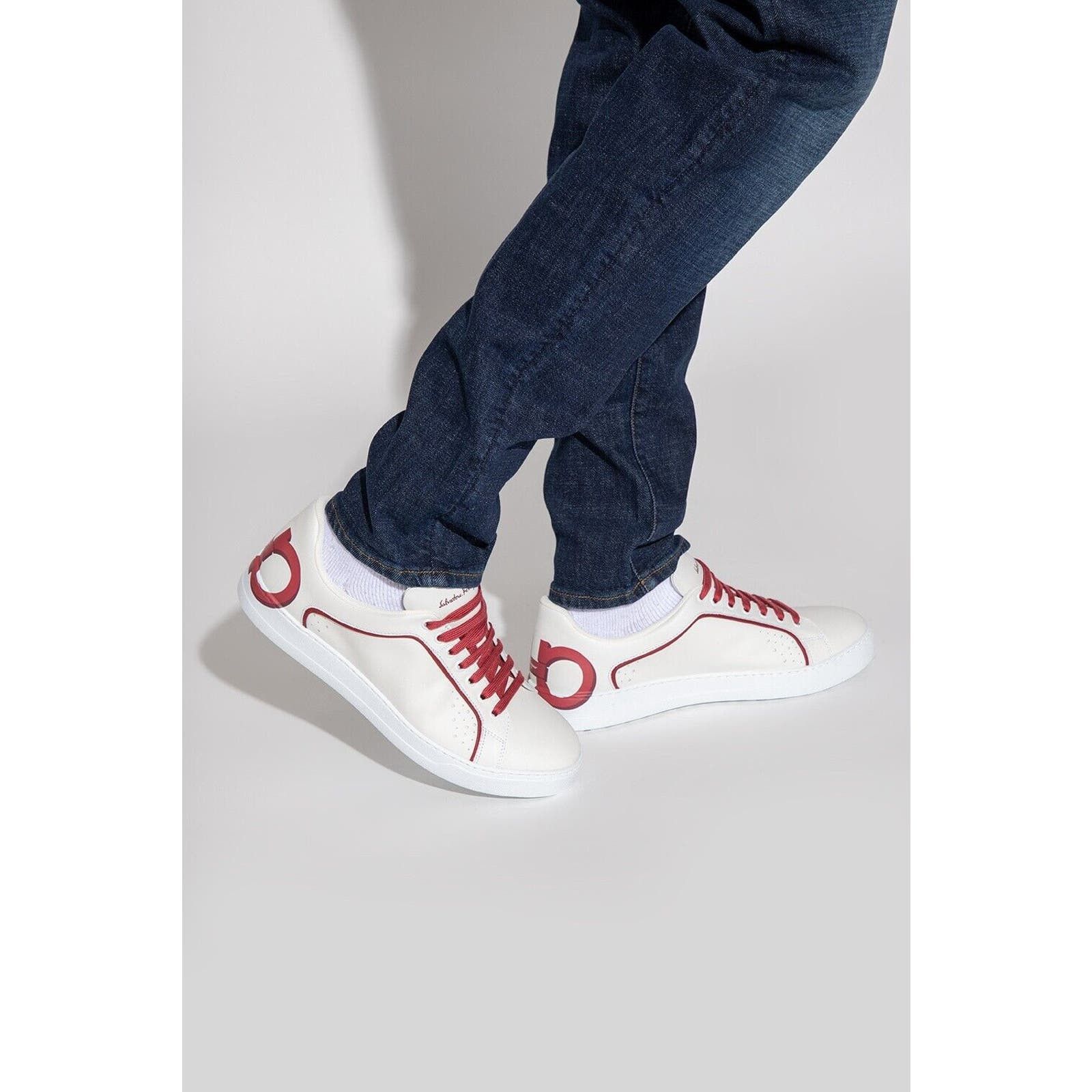 FERRAGAMO★素敵！MANHATTAN WHITE LEATHER RED LOGO SNEAKERS Amazon.com | Salvatore Ferragamo Manhattan Mens Red Leather