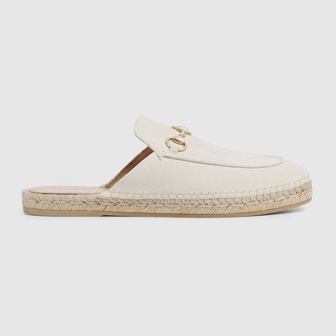 Gucci oc11z0126 Women's Espadrille Mules With Horsebit in Ivory Size US 10 / IT 40 - 1 Thumbnail