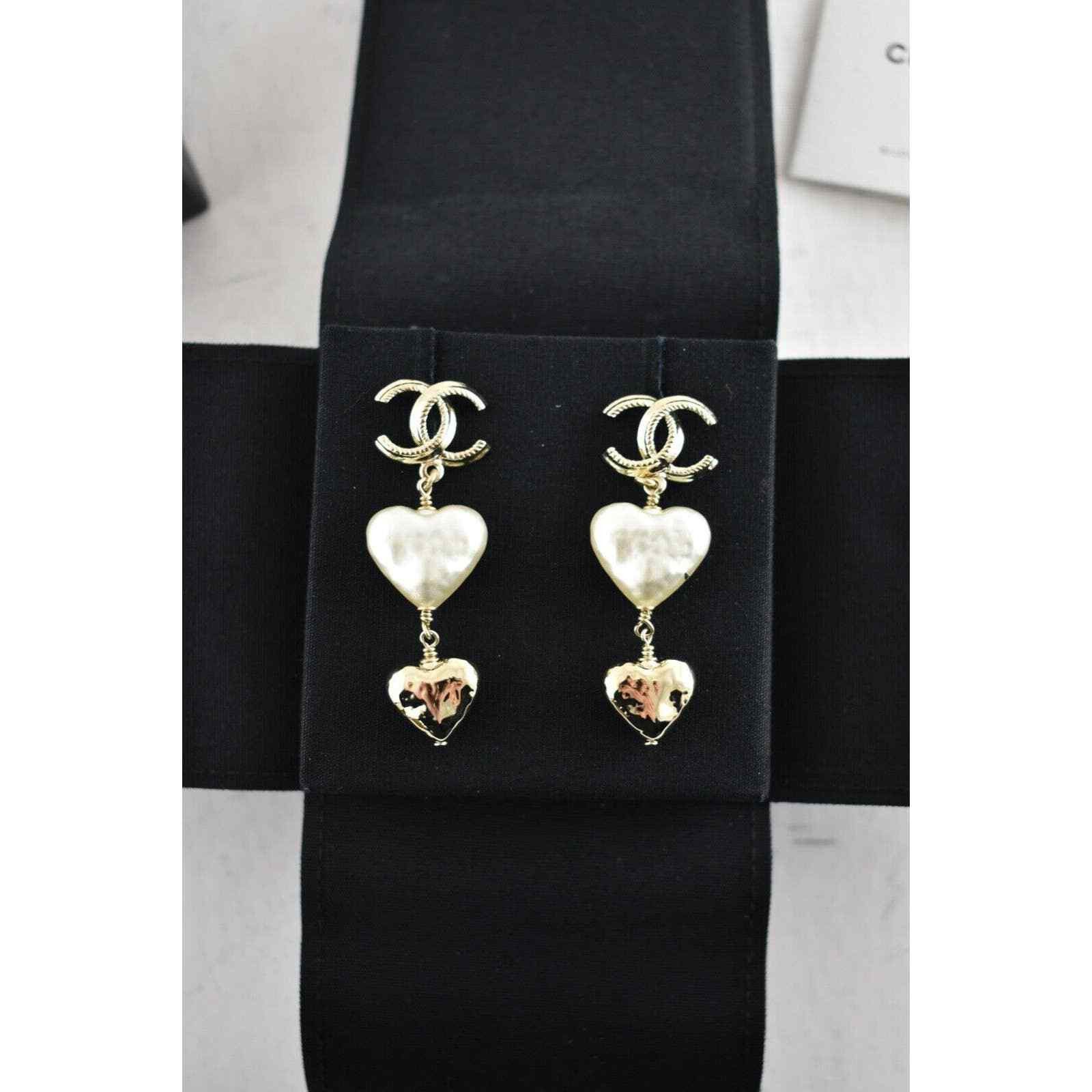 Chanel Chanel Shape Gold Pearl Statement Stud Drop Long Earring Size ONE SIZE - 3 Thumbnail