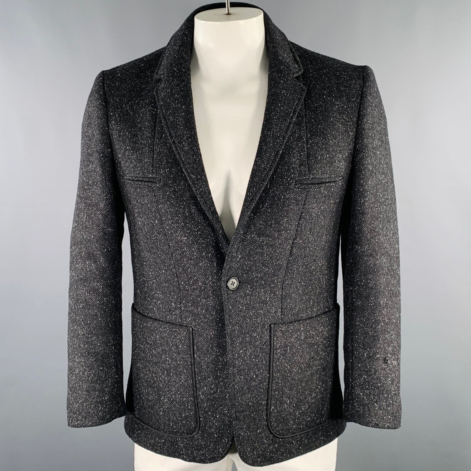 EDUN EDUN Size 42 Black White Twill Wool Blend Notch Lapel Coat Size US L / EU 52-54 / 3 - 1 Thumbnail