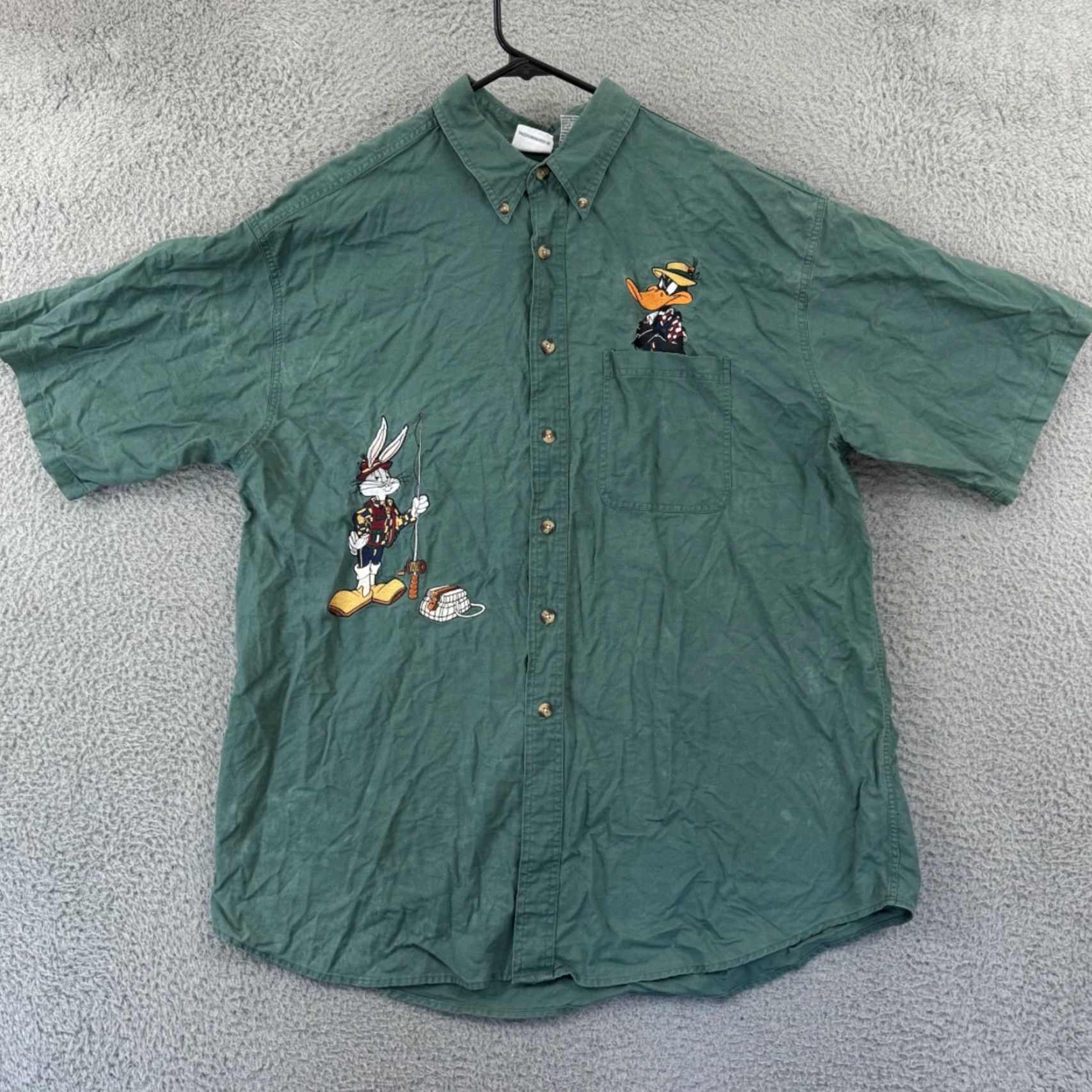 Vintage VINTAGE Looney Tunes ACME Studio Shirt Mens XL Green Bugs Bunny Linen Blend 90s Button Up Size US XL / EU 56 / 4 - 2 Thumbnail
