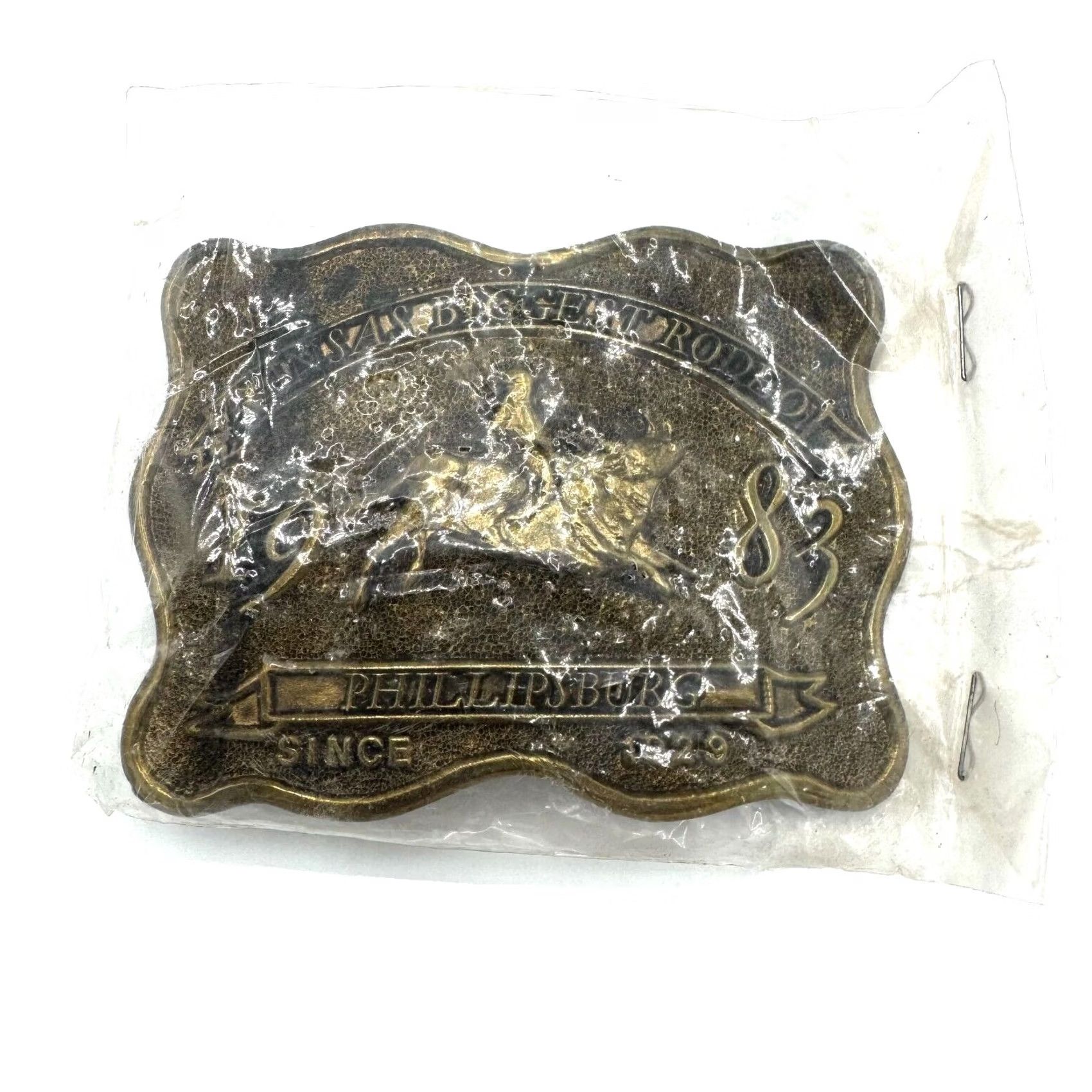 Vintage VINTAGE 1983 Kansas' Biggest Rodeo Belt Buckle 3D Metal Western Buckle Mens Kansas City 3D 330/500 New Size ONE SIZE - 2 Thumbnail