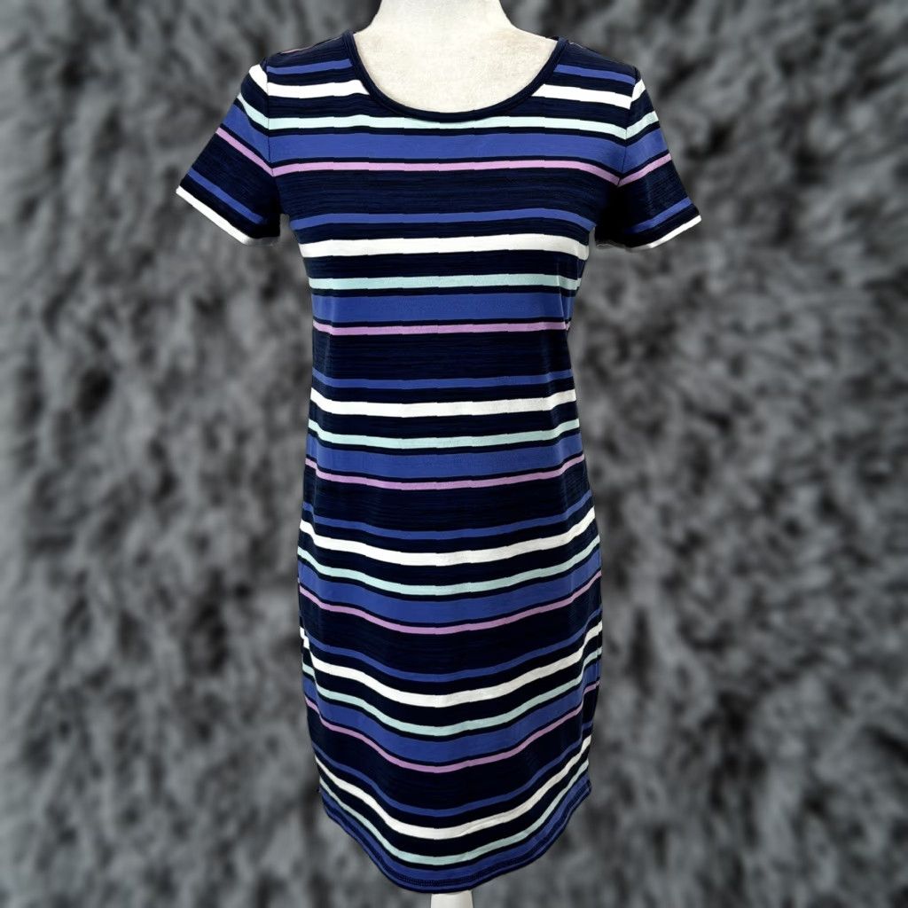 Talbots VINTAGE T By Talbots Striped Tshirt Dress P Petite VGUC Ruched Back Casual Shirt Dress Womens Size S / US 4 / IT 40 - 1 Thumbnail