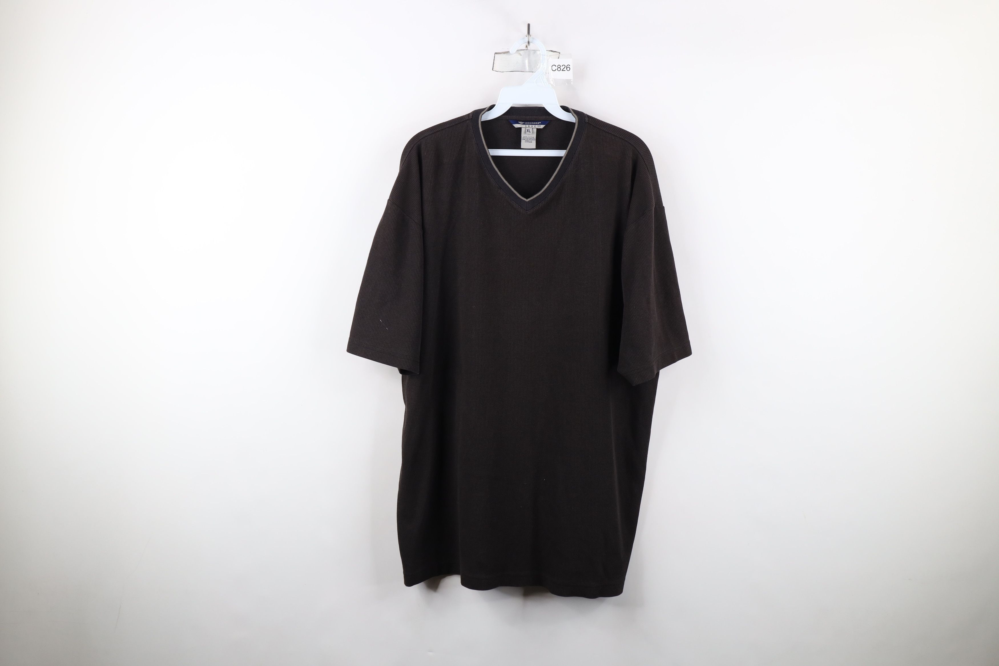 Vintage Vintage 90s Streetwear Faded Ribbed Knit V-Neck T-Shirt Size US XL / EU 56 / 4 - 1 Thumbnail
