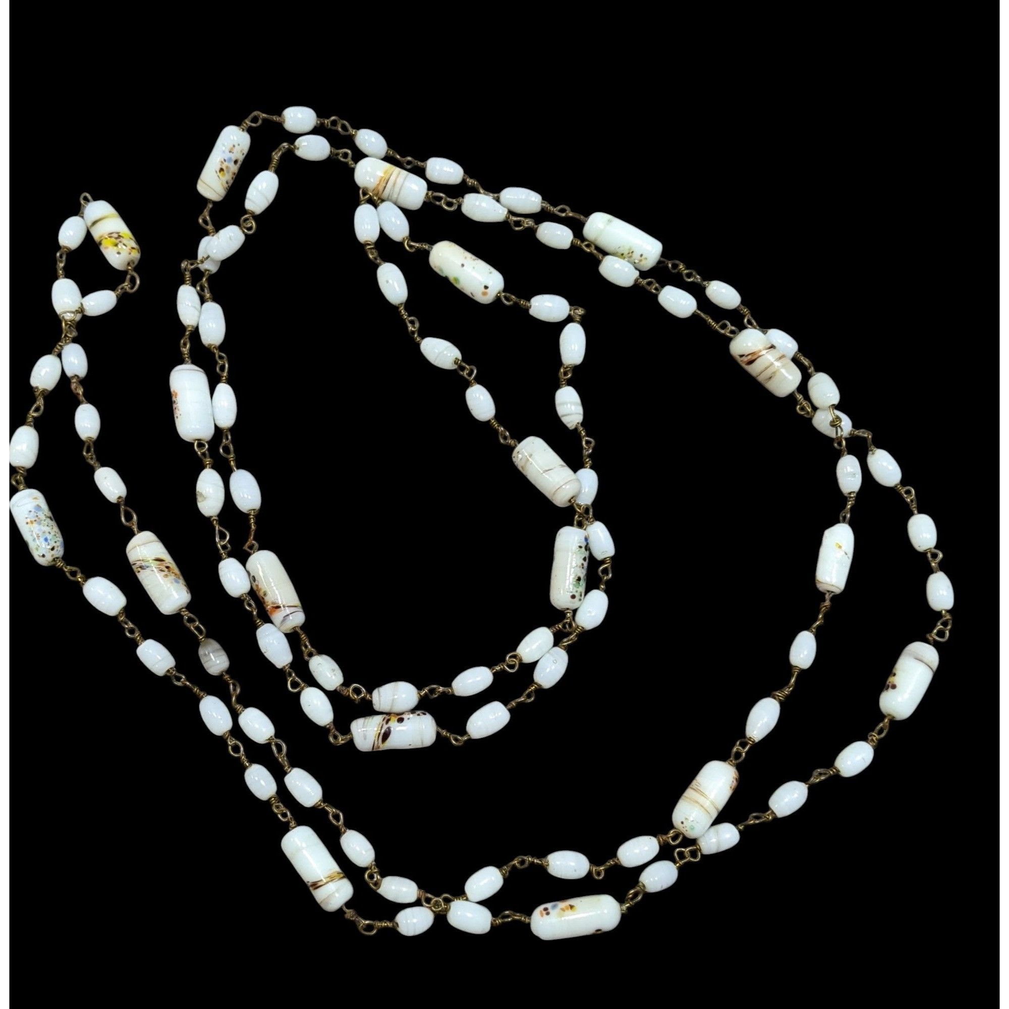 Other Vintage Handmade Mottled Rainbow Milk Glass Beaded Necklace Size ONE SIZE - 1 Thumbnail