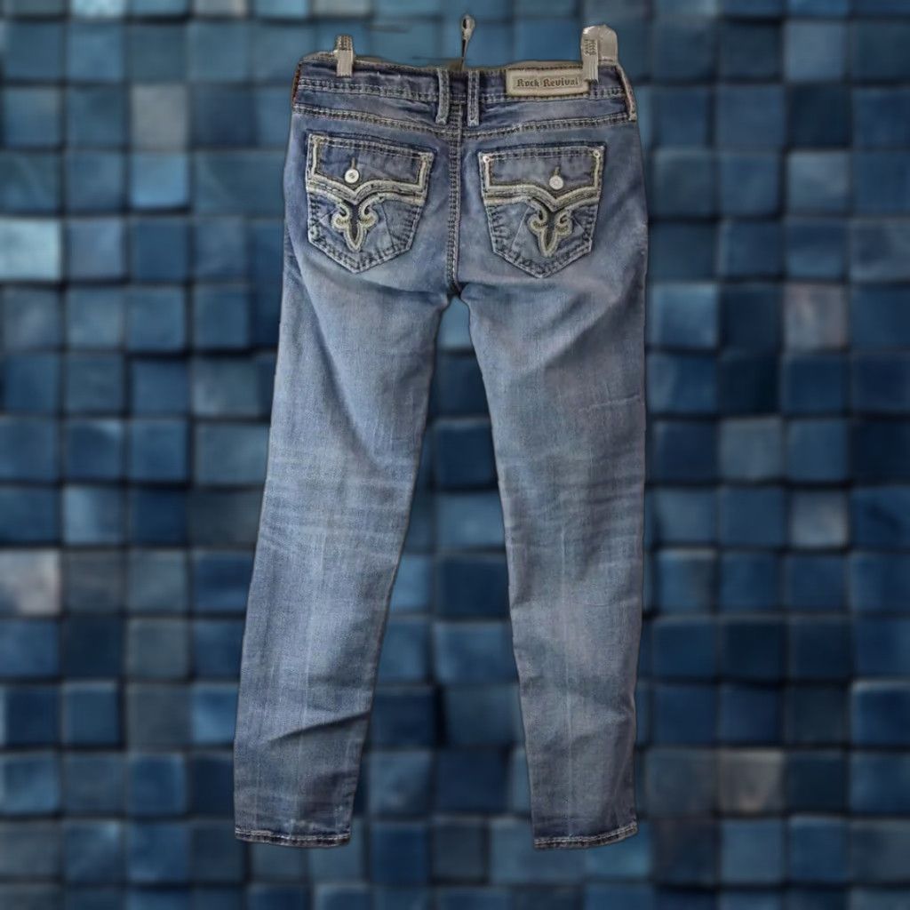 Vintage VINTAGE Women Rock Revival Abrienda Blue Distressed Skinny Ankle Denim Jeans 28x27 Mens? Size 28" / US 6 / IT 42 - 1 Thumbnail