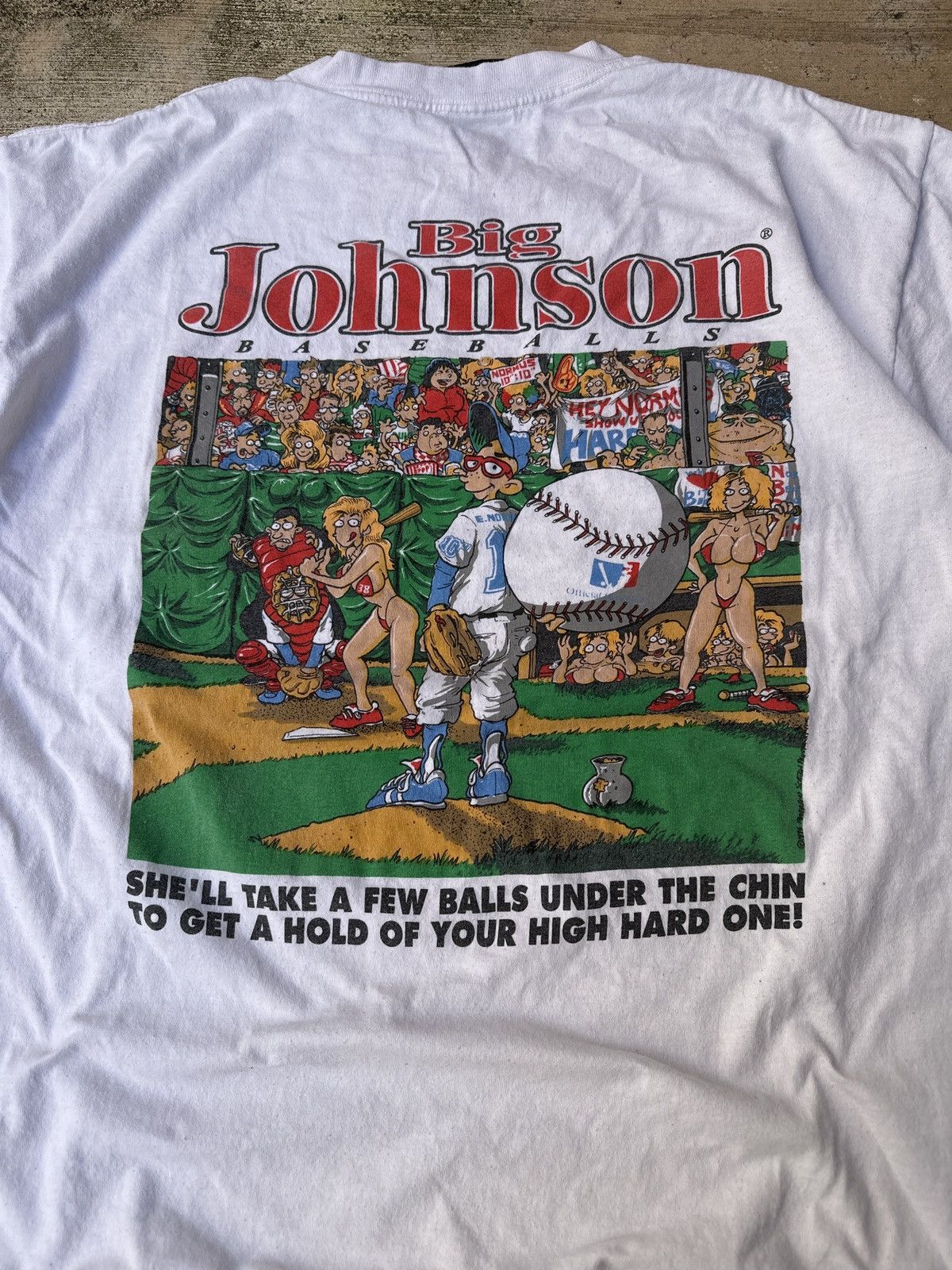 Big John × Vintage Vintage 90s Baseball Big Johnson Dirty Humor white tshirt Size US L / EU 52-54 / 3 - 2 Thumbnail