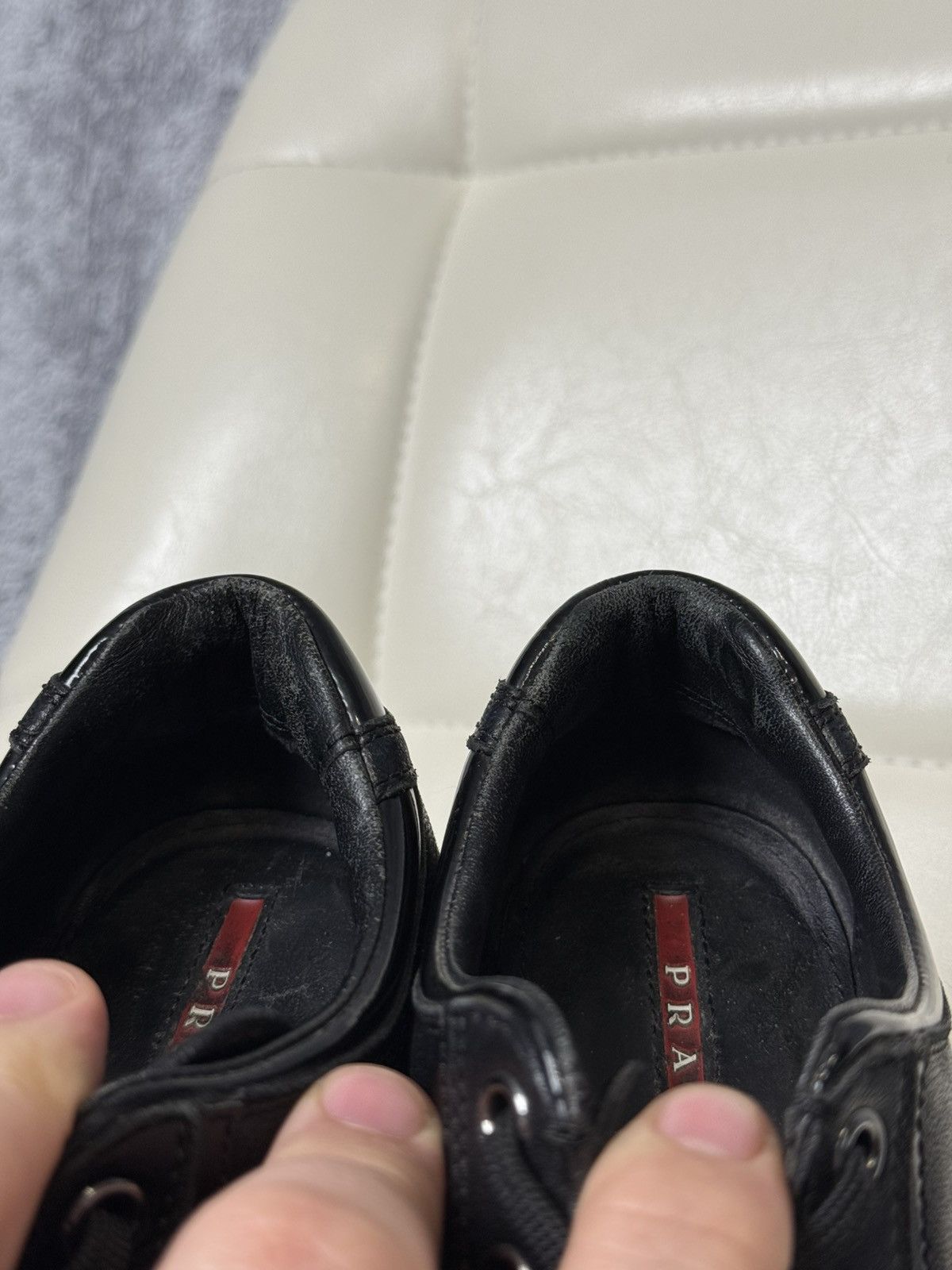 Prada PRADA Wedge Sneakers Black Leather Womens Platform Shoes Size US 6.5 / IT 36.5 - 19 Thumbnail