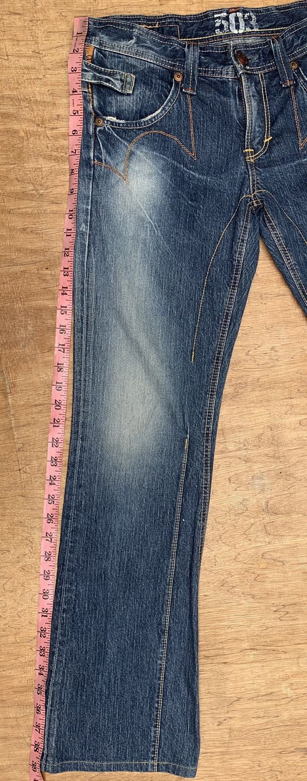Edwin Rare.. Edwin Lot 503 Blue Trip Flare Bootcut Denim Pants Size US 31 - 24 Thumbnail
