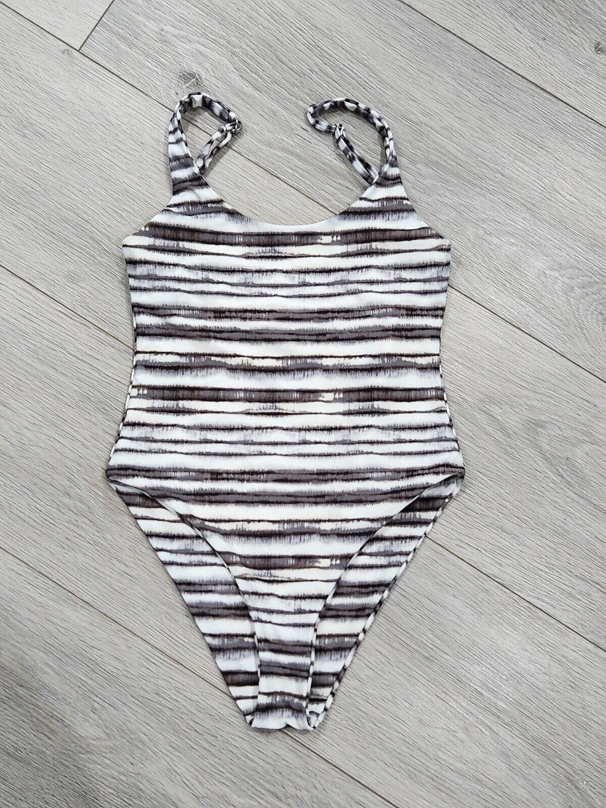 Designer Heat Swimsuit Small One Piece tie dye Stripes White Taupe Size ONE SIZE - 1 Thumbnail