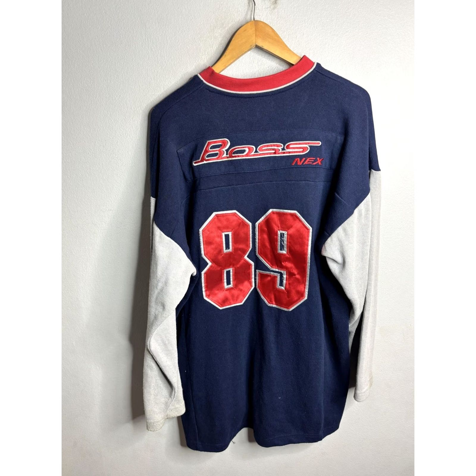 Vintage VINTAGE Boss by IG-Design Shirt Mens Large Blue 89 Jersey V-Neck Long Sleeve Size US L / EU 52-54 / 3 - 5 Thumbnail