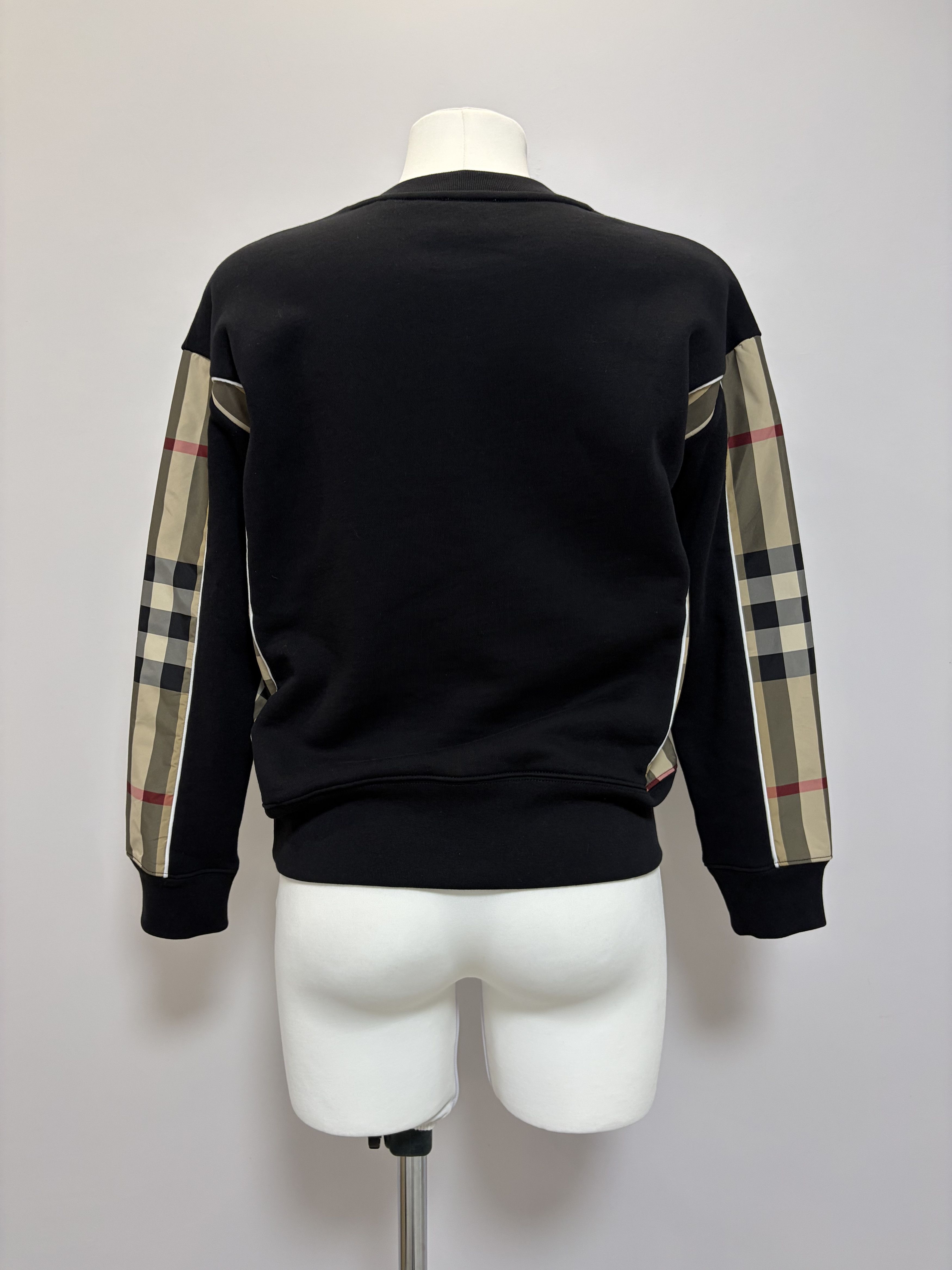 Burberry BURBERRY Sweatshirt Check Panel Cotton Nova Crewneck Black Size S / US 4 / IT 40 - 3 Thumbnail