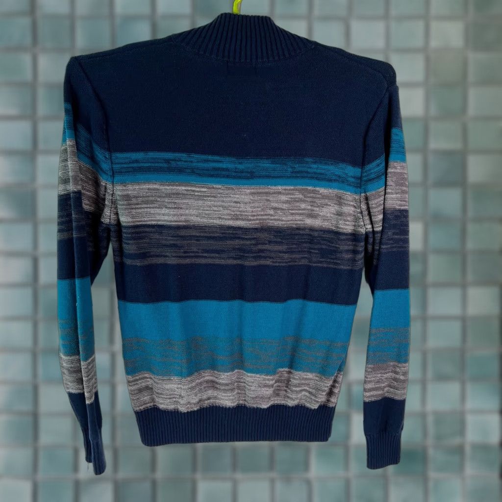 Carbon Carbon Striped Long Sleeves 1/4 Zip Pullover Blue Sweater Mens Size L Size US L / EU 52-54 / 3 - 1 Thumbnail