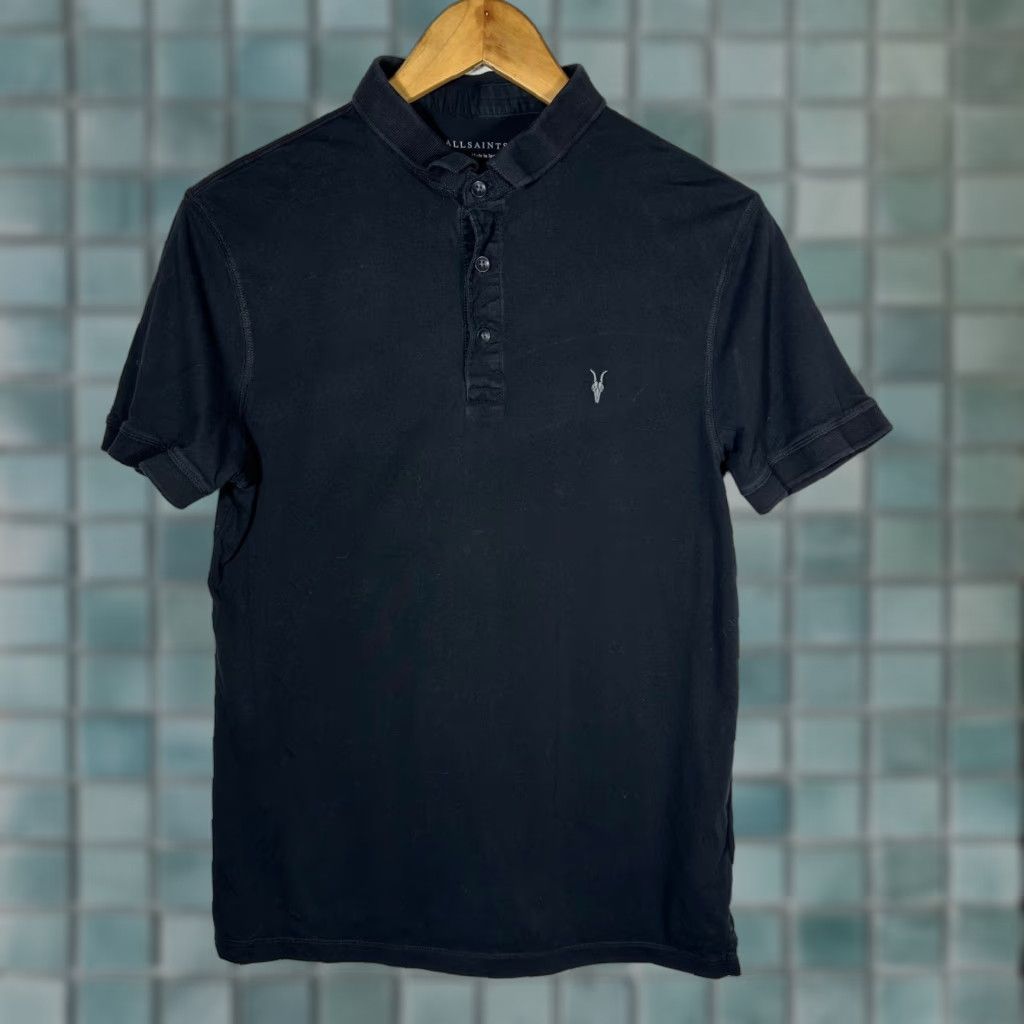 Allsaints AllSaints Ramskull Logo Band Collar Polo Shirt Black Short Sleeve Mens Small Slim Size US S / EU 44-46 / 1 - 1 Thumbnail