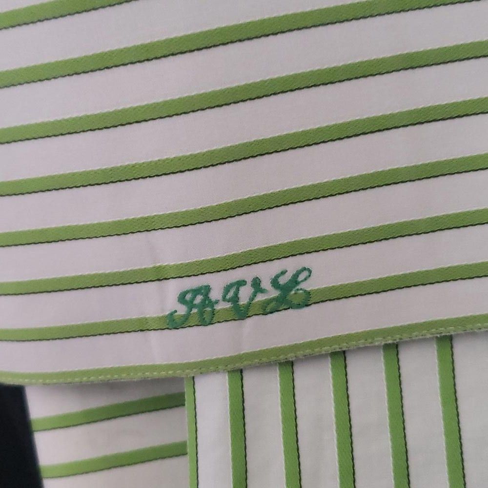 Designer CT1546 David August Green & White Striped Dress Shirt 19 Size 38R - 6 Thumbnail