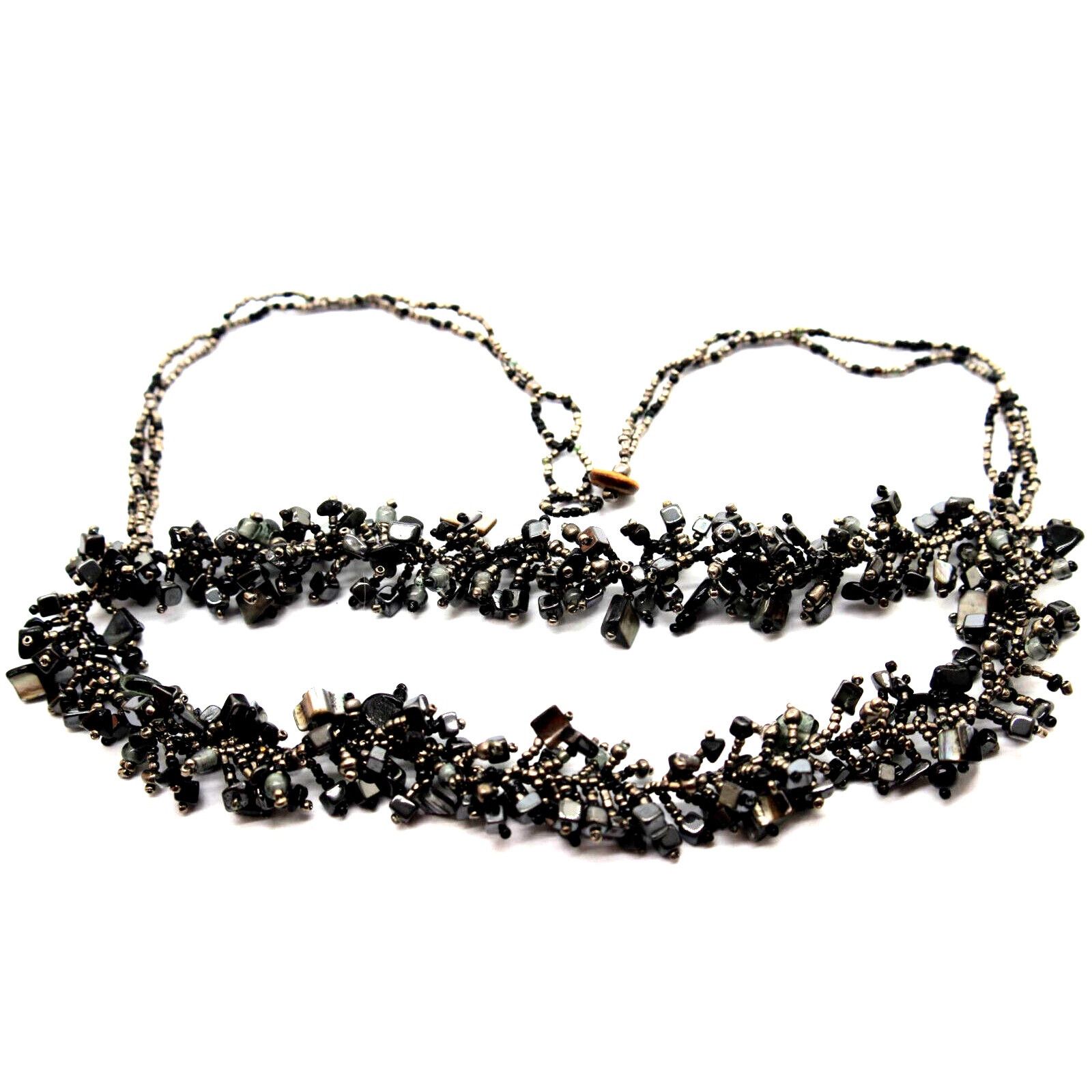 Other Black Onyx Abalone Nugget Bib Necklace • Golden • Iridescent Size ONE SIZE - 3 Thumbnail