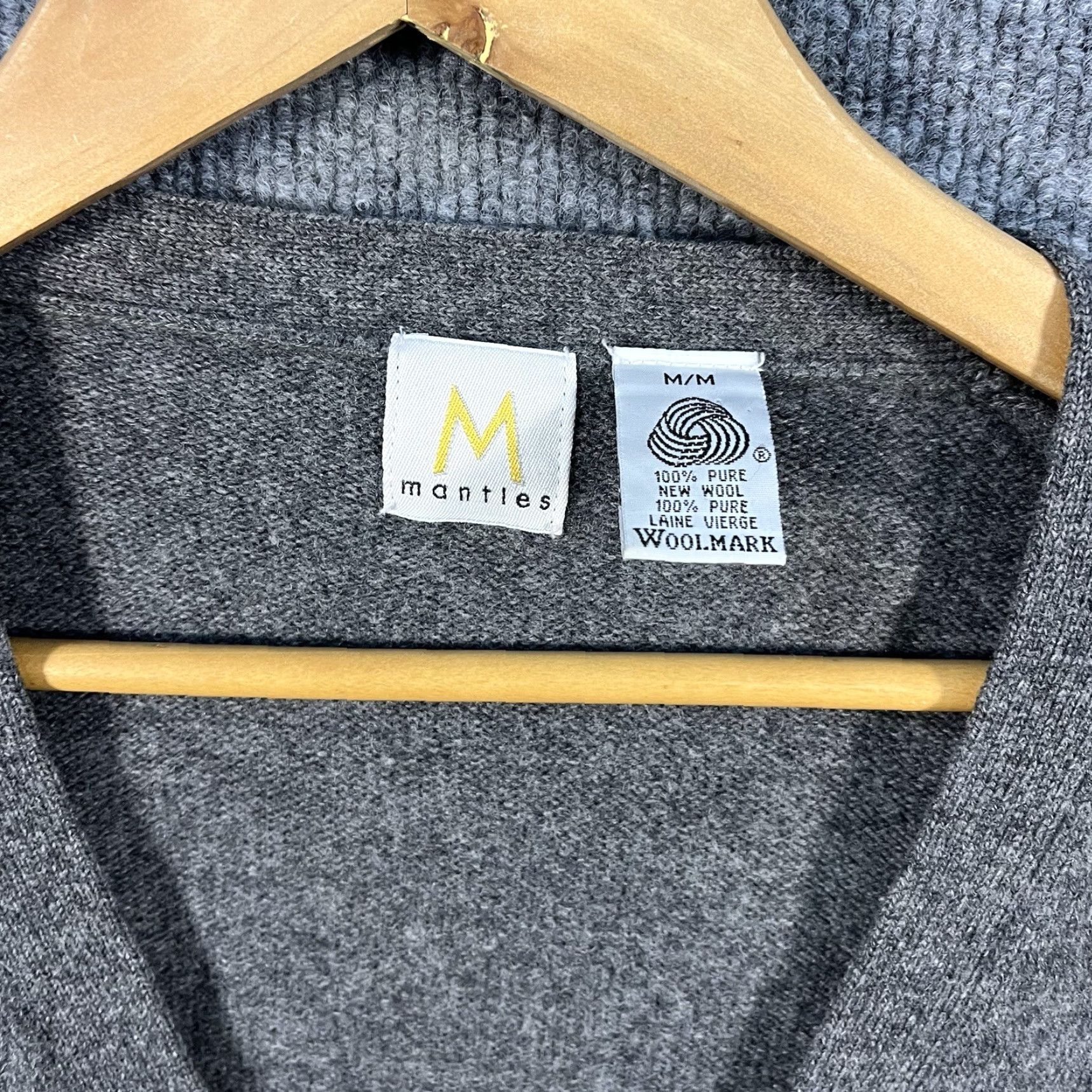 Vintage Mantles Mens Medium Cardigan Sweater 100% Wool Gray Vintage 90s Fair Isle Knit Collared Pockets Size US M / EU 48-50 / 2 - 5 Thumbnail