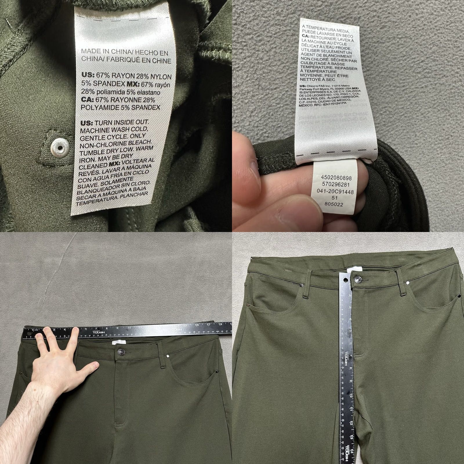 Vintage Chico's Pants Womens 14R Green Ponte Straight Leg Work Career Stretch Size 36" / US 14 / IT 50 - 8 Thumbnail
