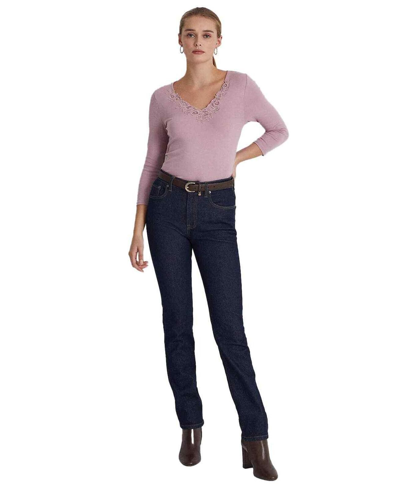 Lauren Ralph Lauren Lauren Ralph Lauren Purple Lace-Trim Stretch Cotton Top L Size L / US 10 / IT 46 - 4 Thumbnail