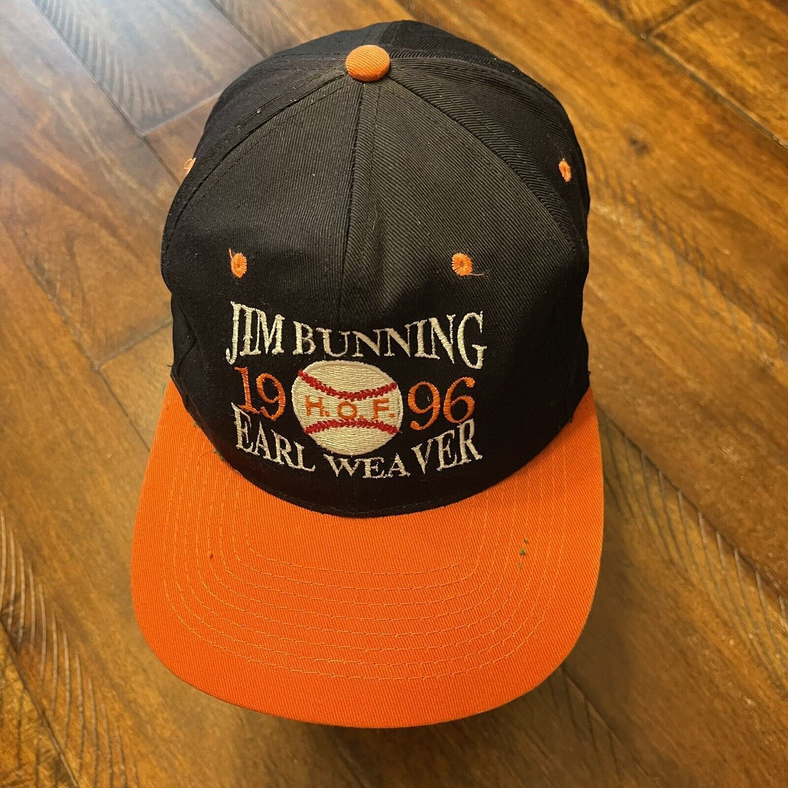 Vintage Vtg 1996 Jim Bunning Earl Weaver Black Orange HOF Snapback Size ONE SIZE - 4 Thumbnail