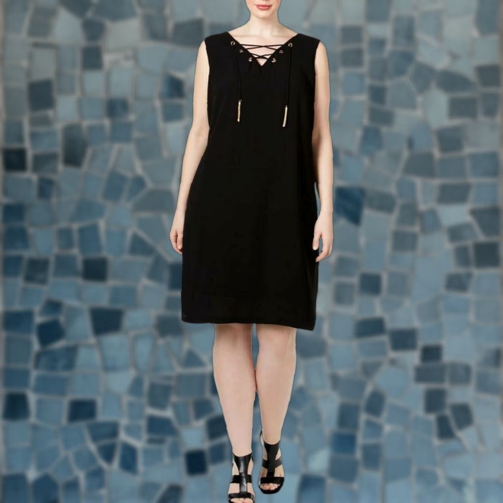 NWT 9 INC International Concepts Tank Dress 20W Woman Plus Black Lace Up  Neck