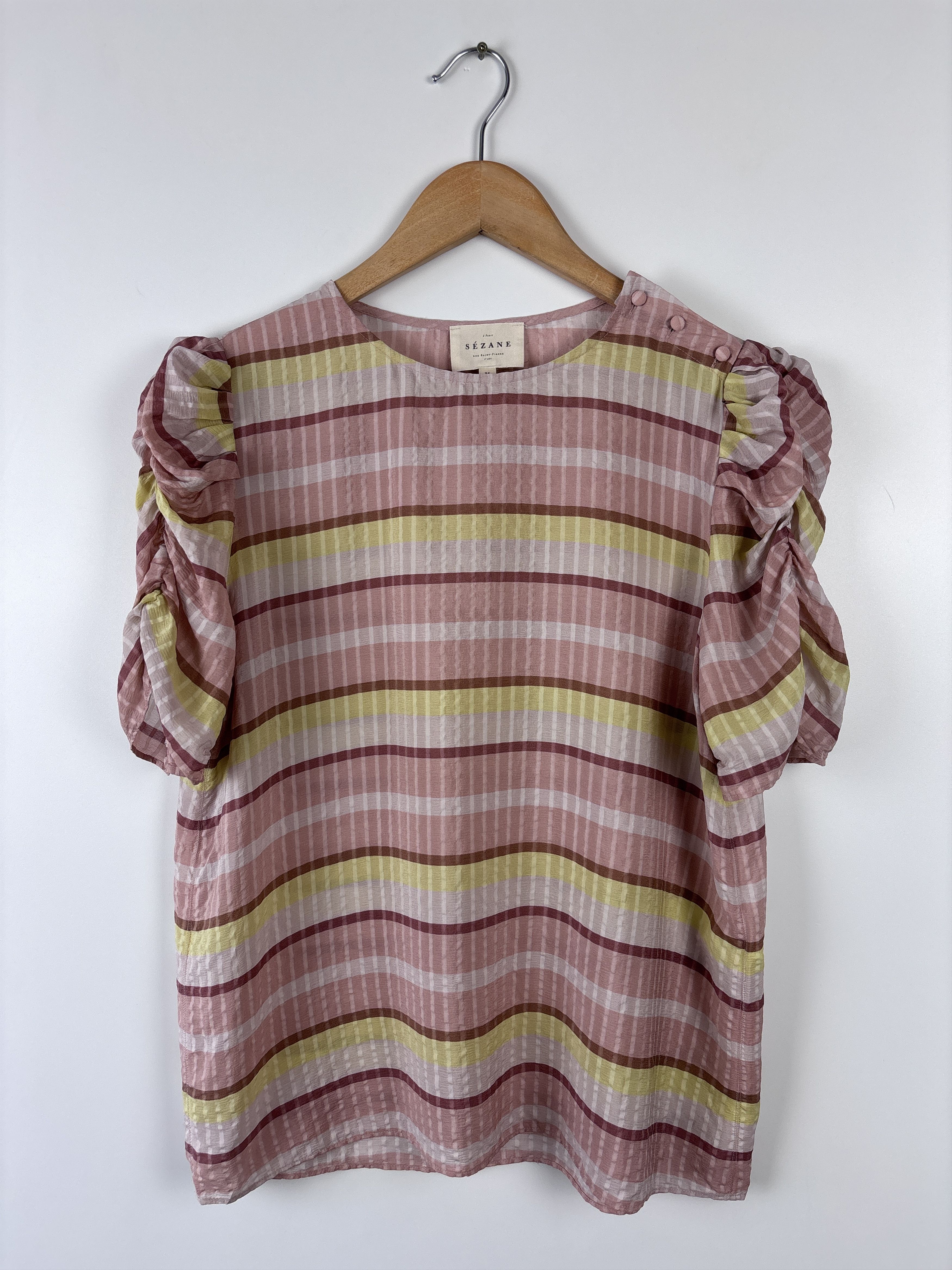 Sezane Sezane Coralie Silk Top Blouse Striped Pink Yellow Size 36 Size S / US 4 / IT 40 - 1 Thumbnail