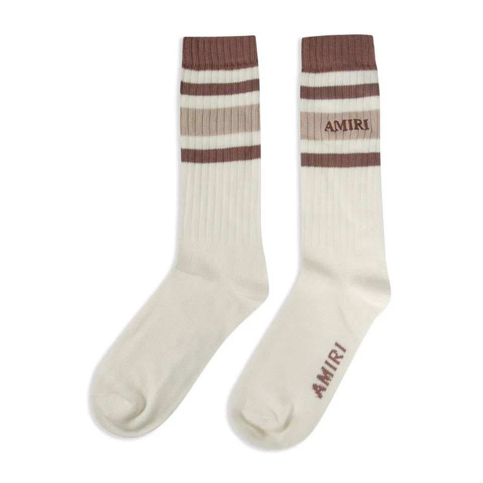 Amiri o1y0525 Size : 12-13 US / Logo Socks in White/Light Brown Size ONE SIZE - 1 Thumbnail