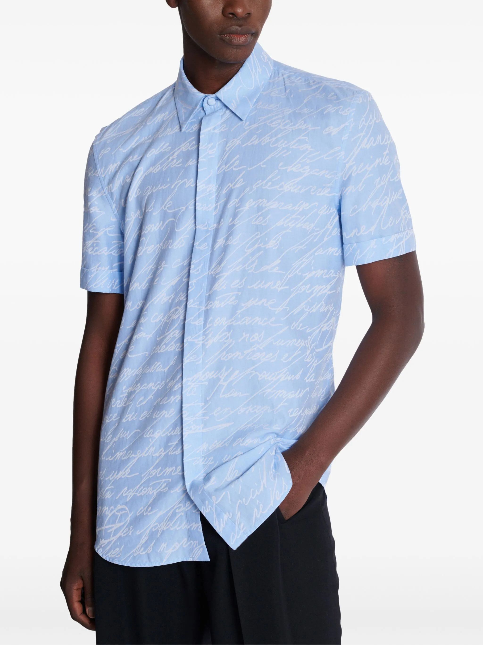 Balmain o1mt1gz0126 Love Letter Jacquard Short Sleeve Shirt in Blue Size US L / EU 52-54 / 3 - 5 Thumbnail