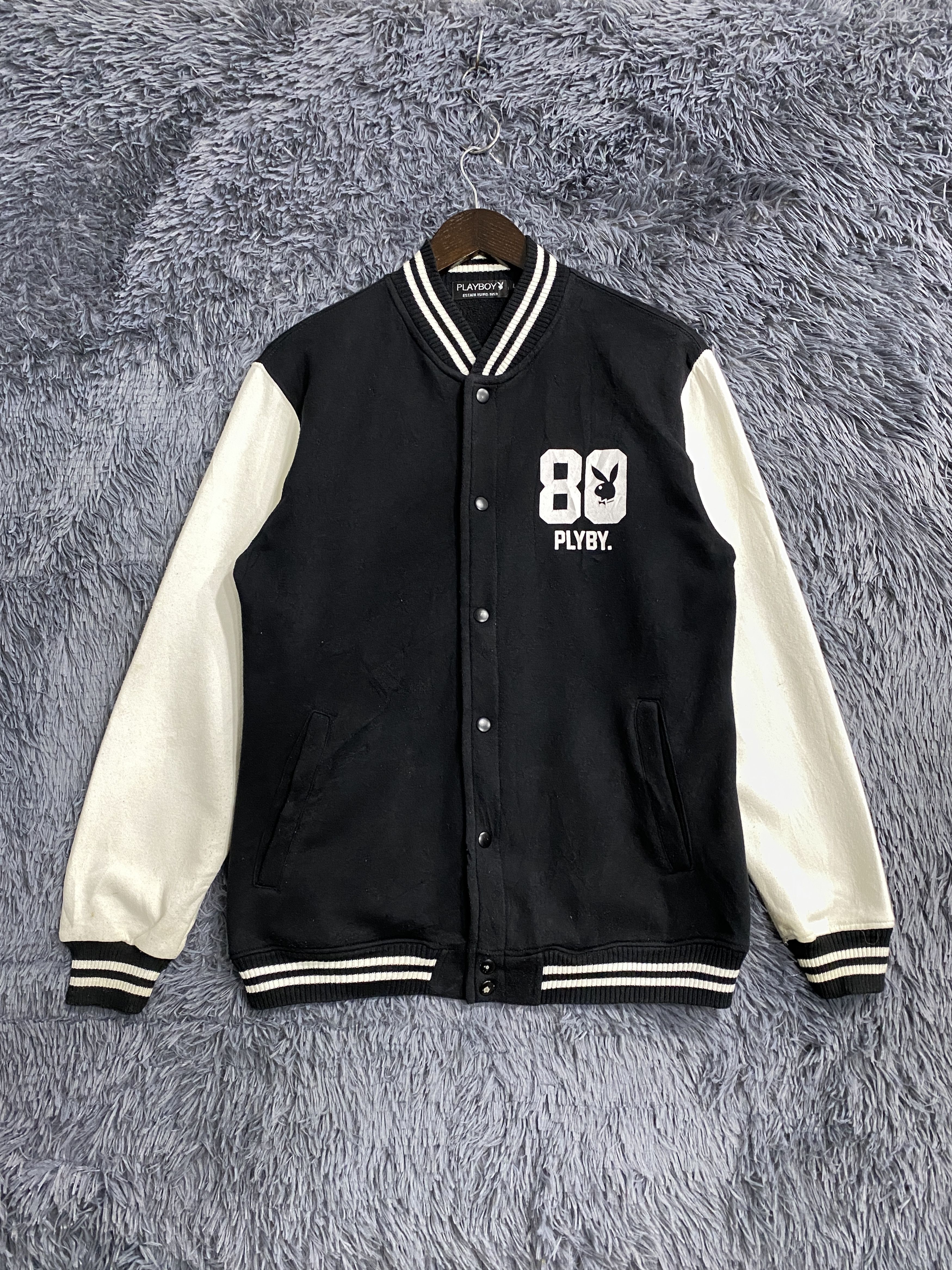 image of Vintage Playboy Varsity Jacket in Black White, Men's (Size Small)