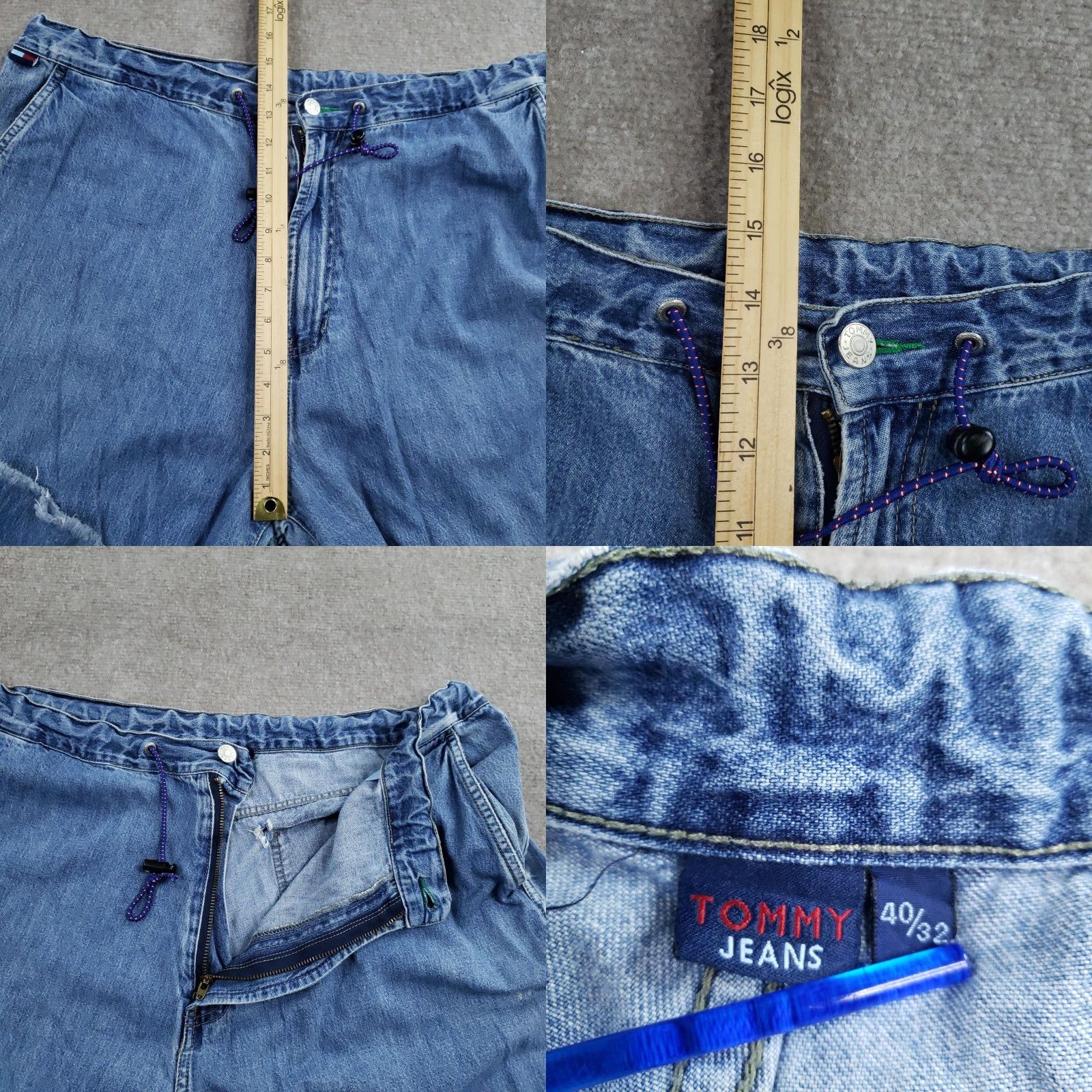 Tommy Hilfiger VINTAGE Tommy Hilfiger Jeans Men 40x32 Blue Wide Leg Baggy Drawstring Distressed Size US 40 / EU 56 - 8 Thumbnail