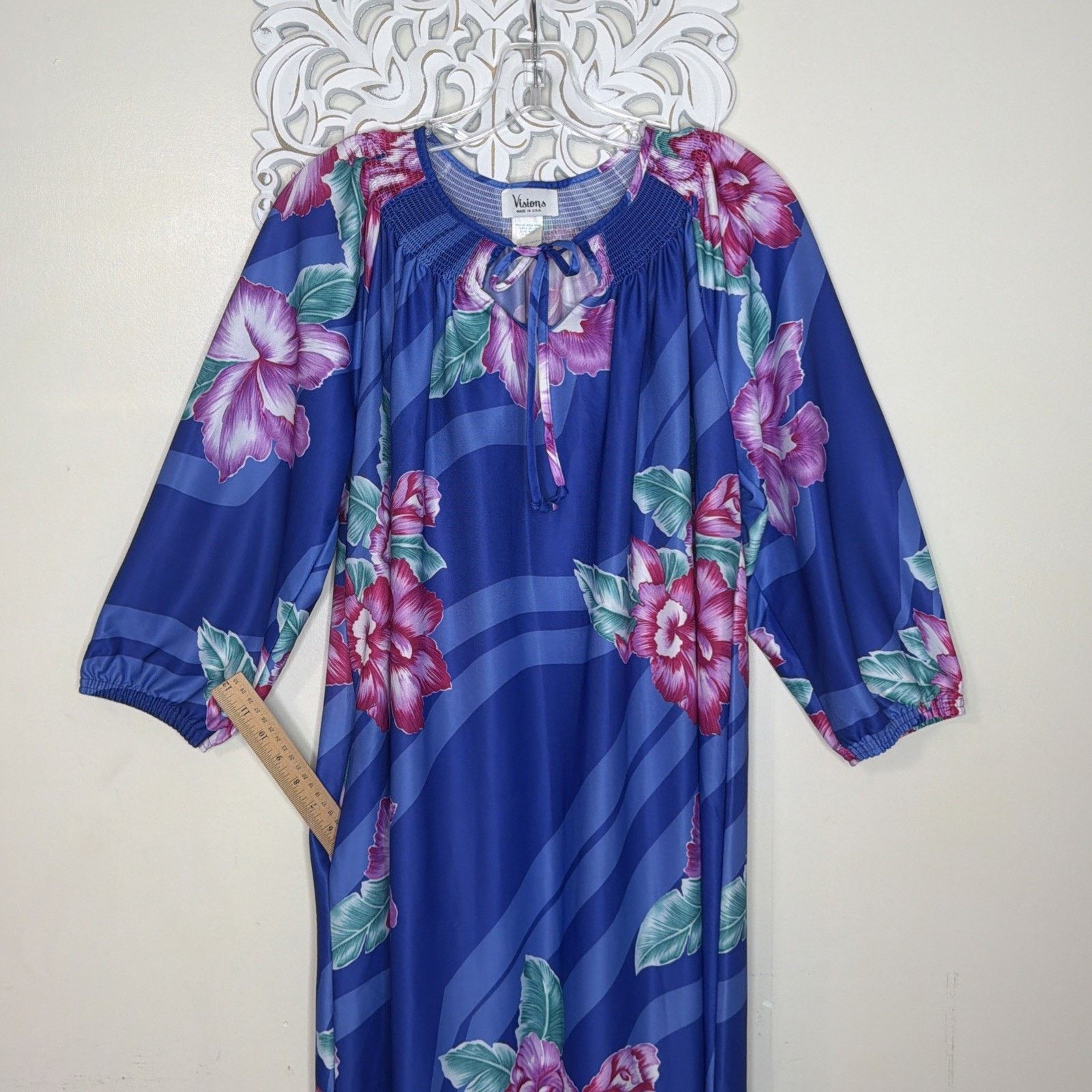 Other Muumuu Dress S Caftan Boho Floral Tropical Hibiscus Blue Size S / US 4 / IT 40 - 5 Thumbnail