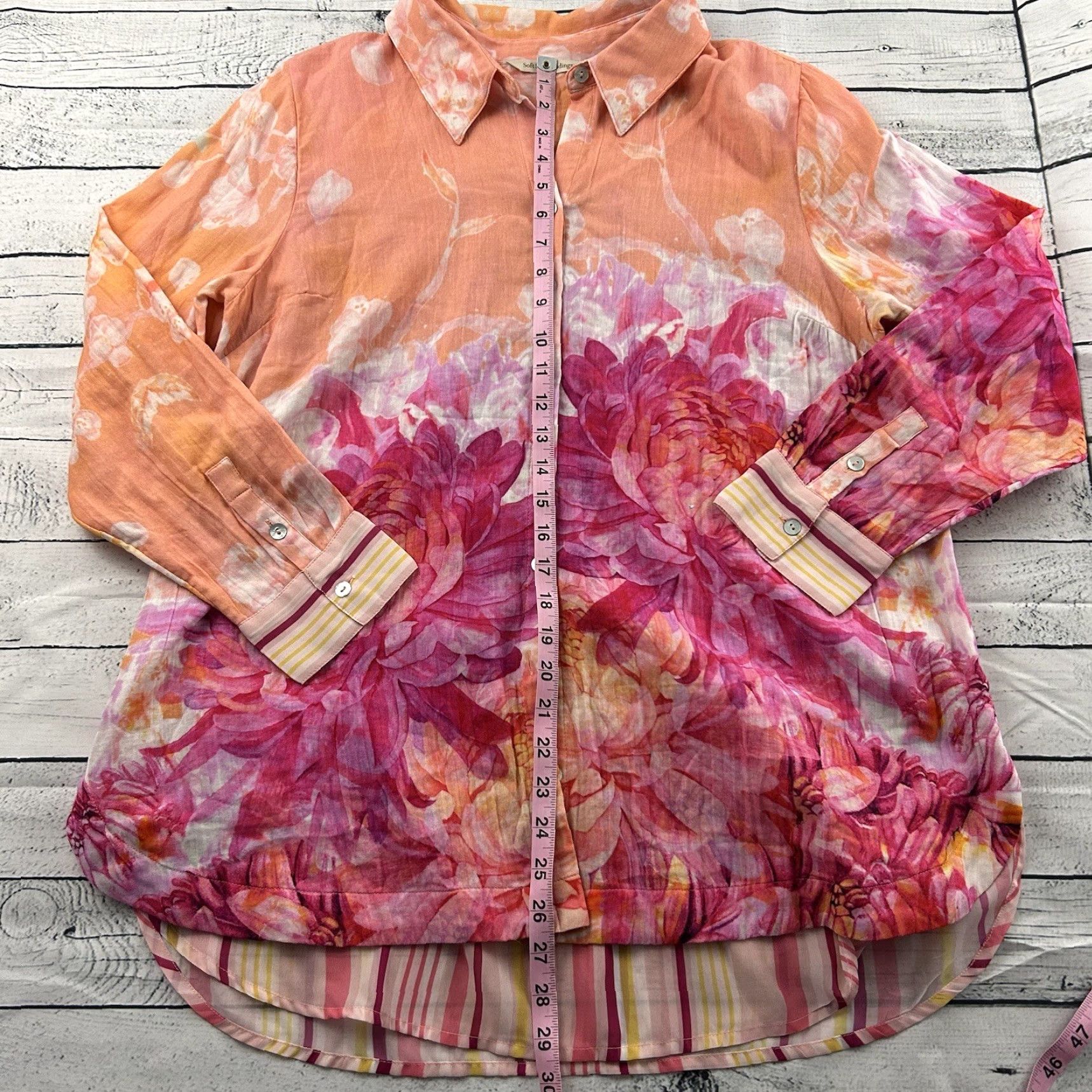 Soft Surroundings Soft Surroundings Orange Long Sleeve Sheer Back Floral Shirt Women's Large L Orange Sheer Floral Shirt Womens Large Size L / US 10 / IT 46 - 3 Thumbnail