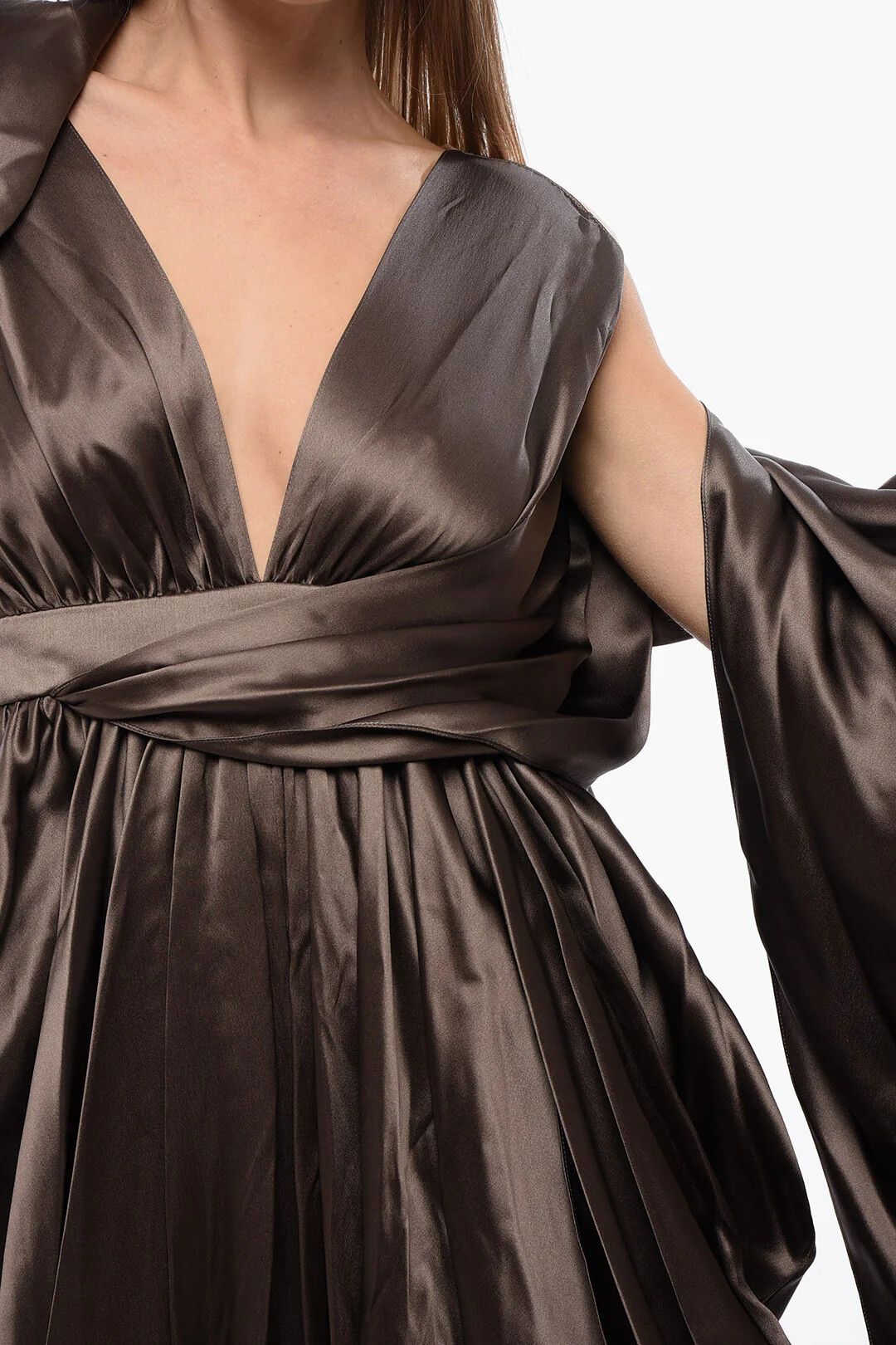 Balmain og1mm0326 Silk Dress in Brown Size S / US 4 / IT 40 - 3 Thumbnail