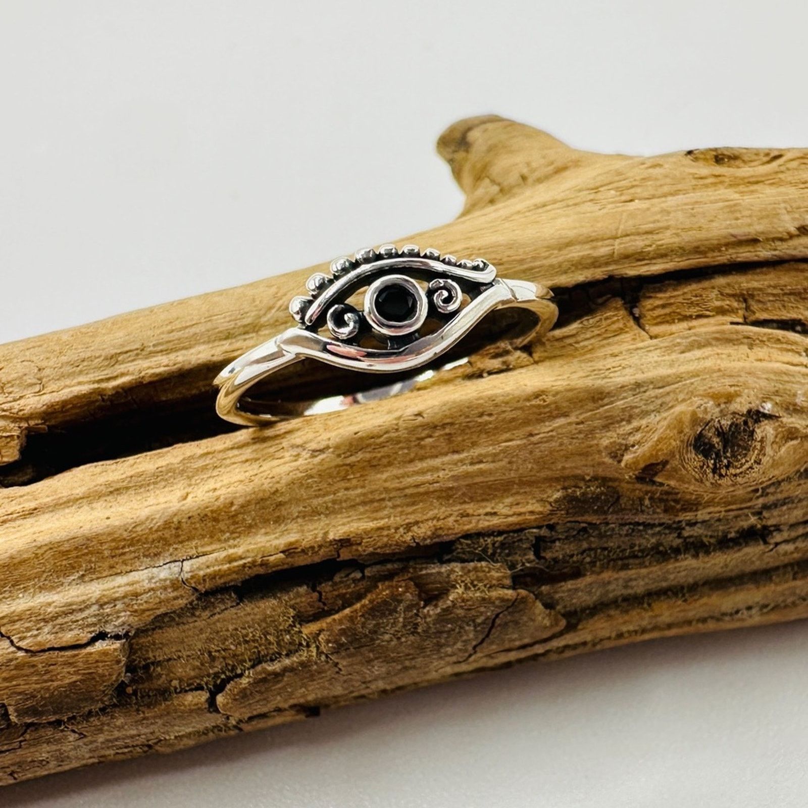 The Unbranded Brand Evil Eye Sterling Silver CZ Ring Protection Size ONE SIZE - 1 Thumbnail