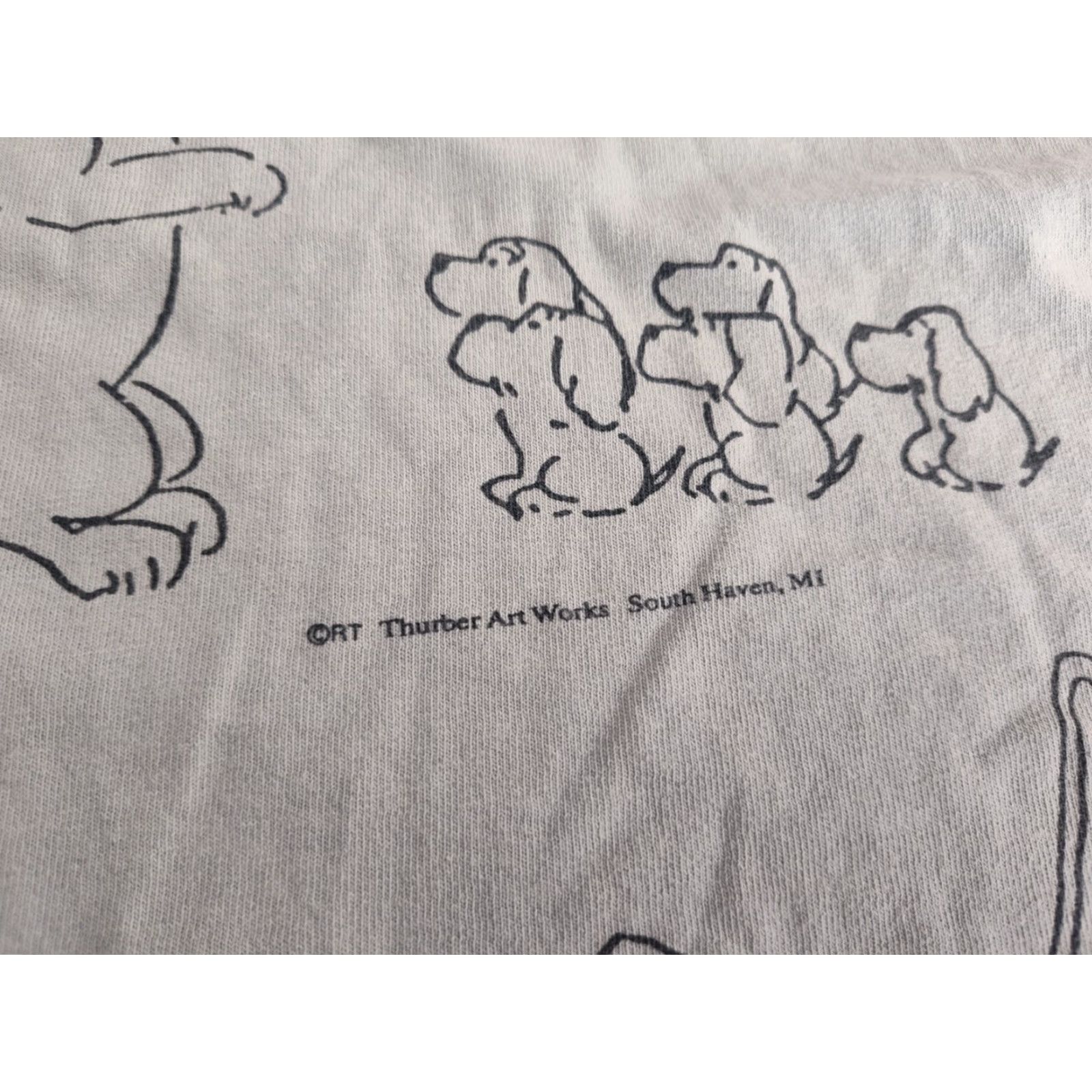 Anvil VINTAGE 90s James Thurber Dog Art Cartoon T-Shirt Mens XL Green All Over Print Cotton Summer Wear Size US XL / EU 56 / 4 - 2 Thumbnail