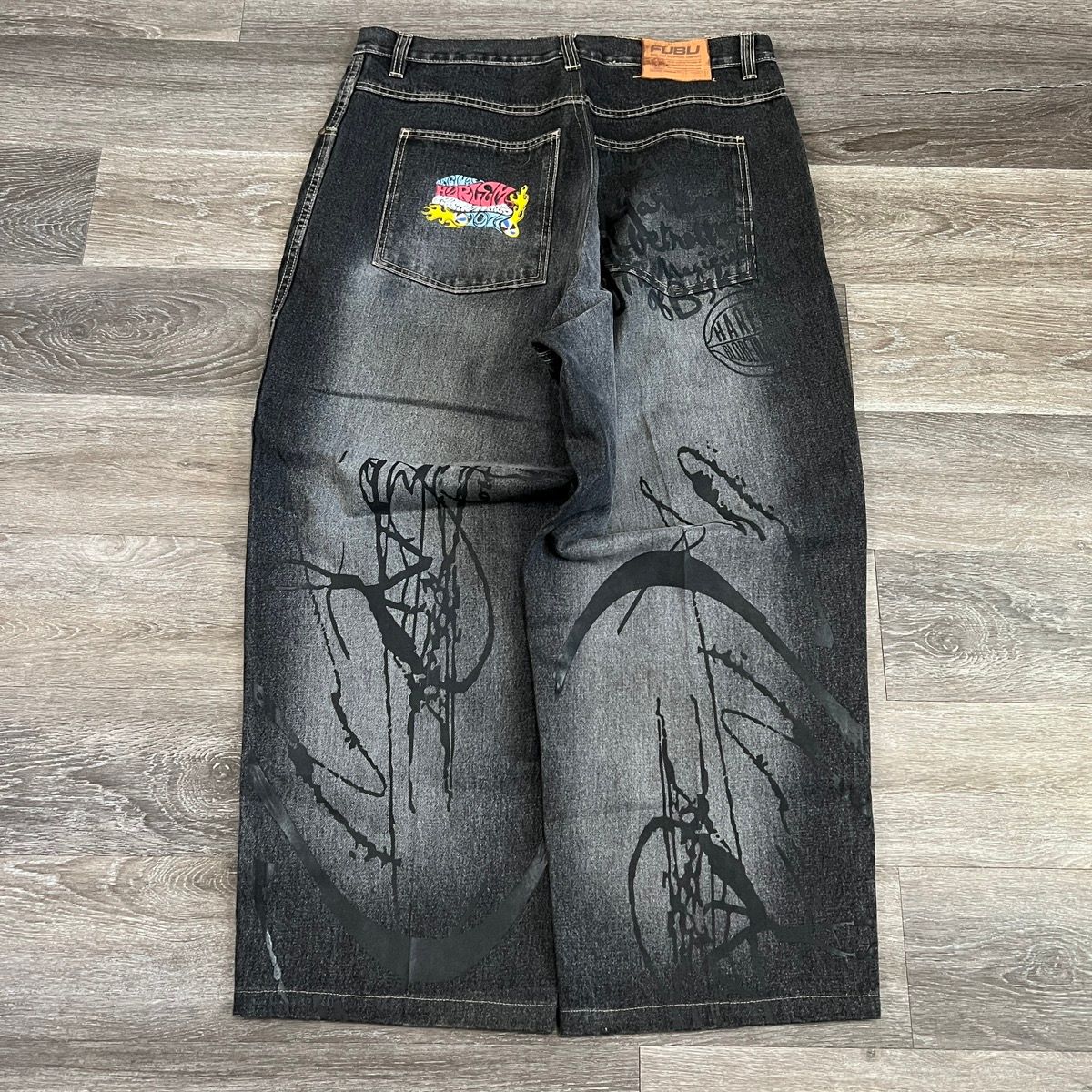 Pre-owned Fubu X Jnco Vintage Y2k Fubu X Harlem Globetrotters Baggy Jeans In Black