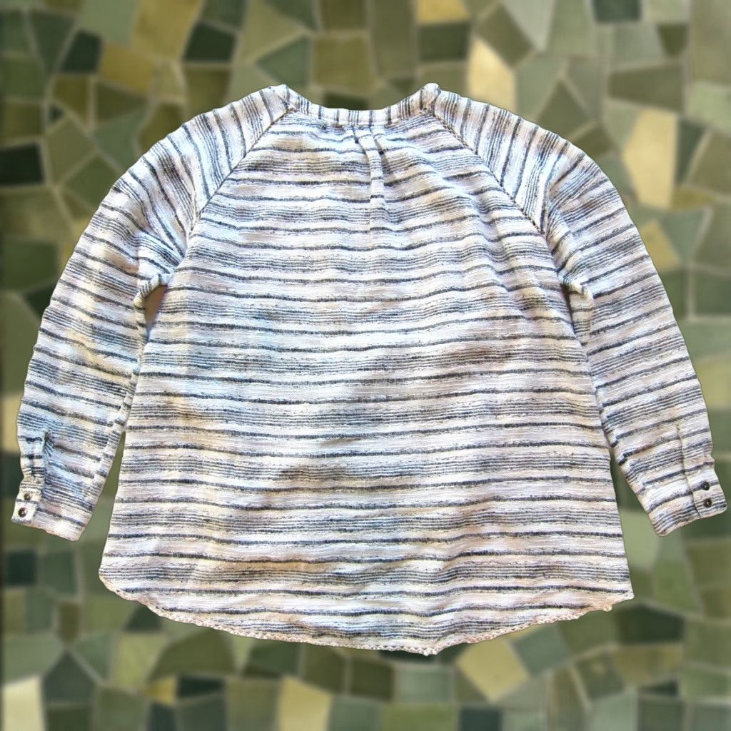 Free People VINTAGE Free People Grey White Stripe Cotton Weave Long Sleeve Pocket Oversized Blouse S Size S / US 4 / IT 40 - 1 Thumbnail