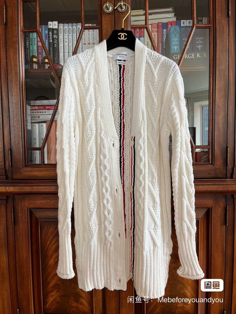 Thom Browne Thom Browne White semi-long knit sweater Size US XXS / EU 40 - 1 Thumbnail