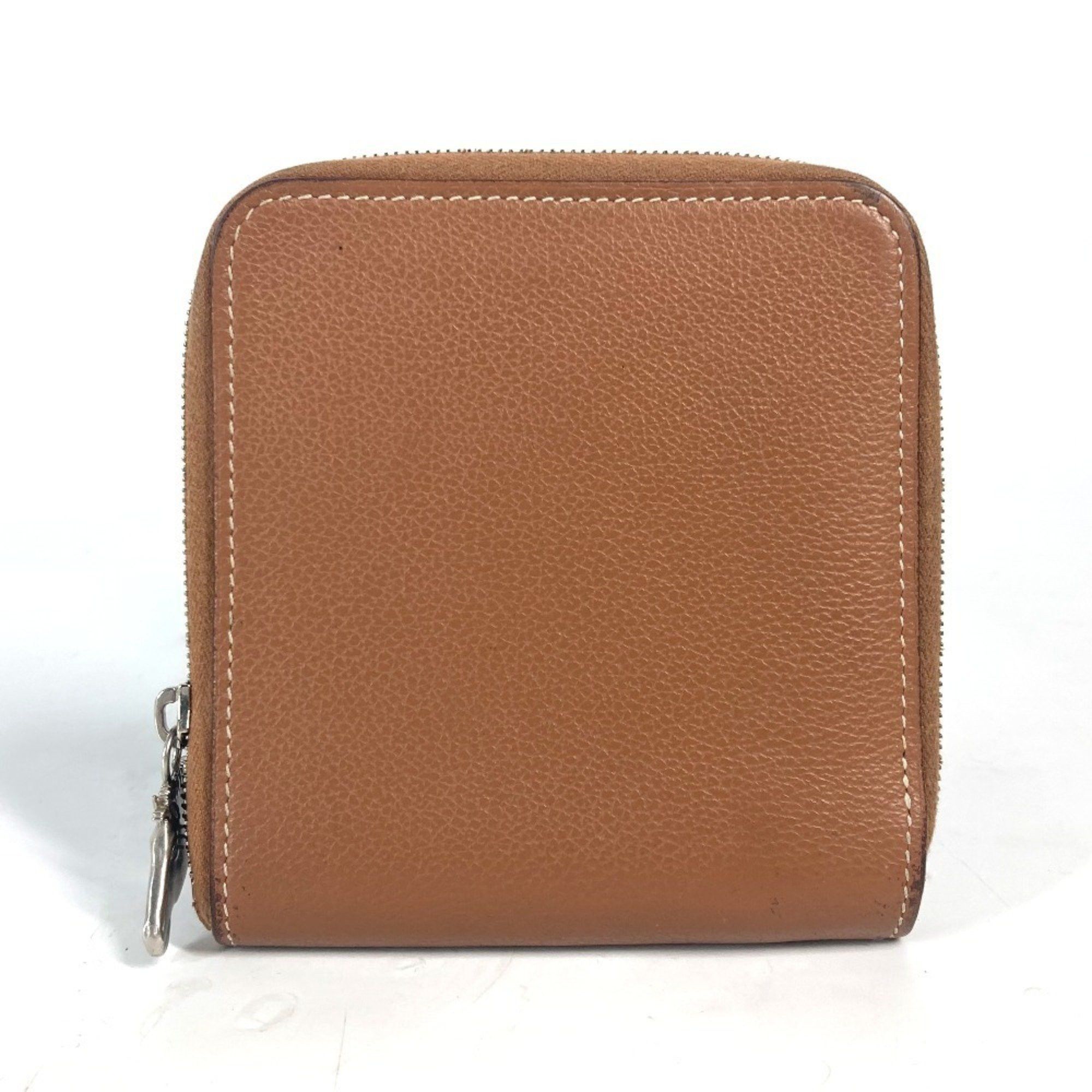 Hermes Round Zipper Zip Ungo Horse Compact Wallet Billfold Bi-fold Leather Men's Women's Brown