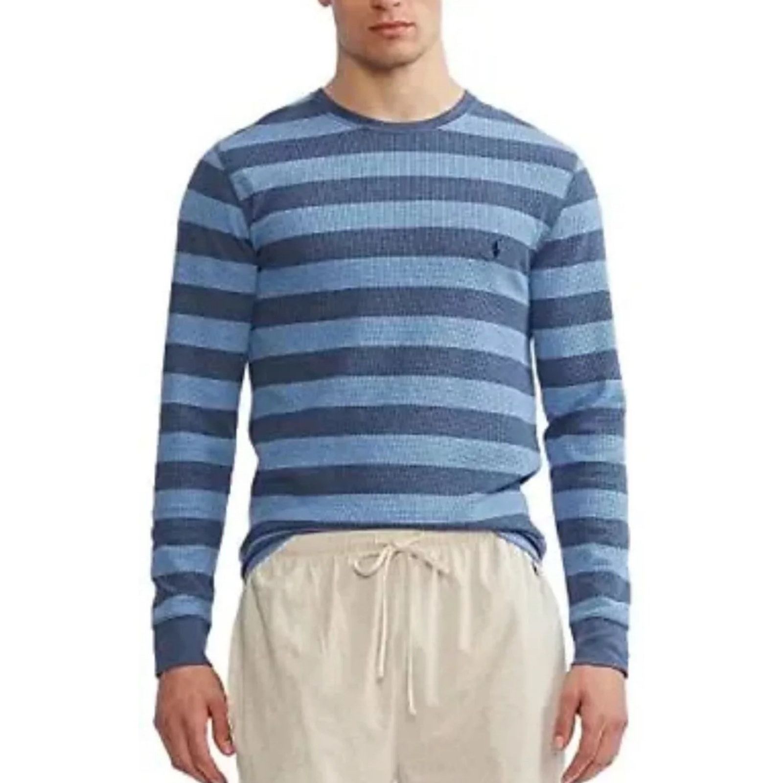 Polo Ralph Lauren Polo Ralph Lauren Blue Stripe Waffle Knit Thermal Crew-Neck Size US S / EU 44-46 / 1 - 1 Thumbnail