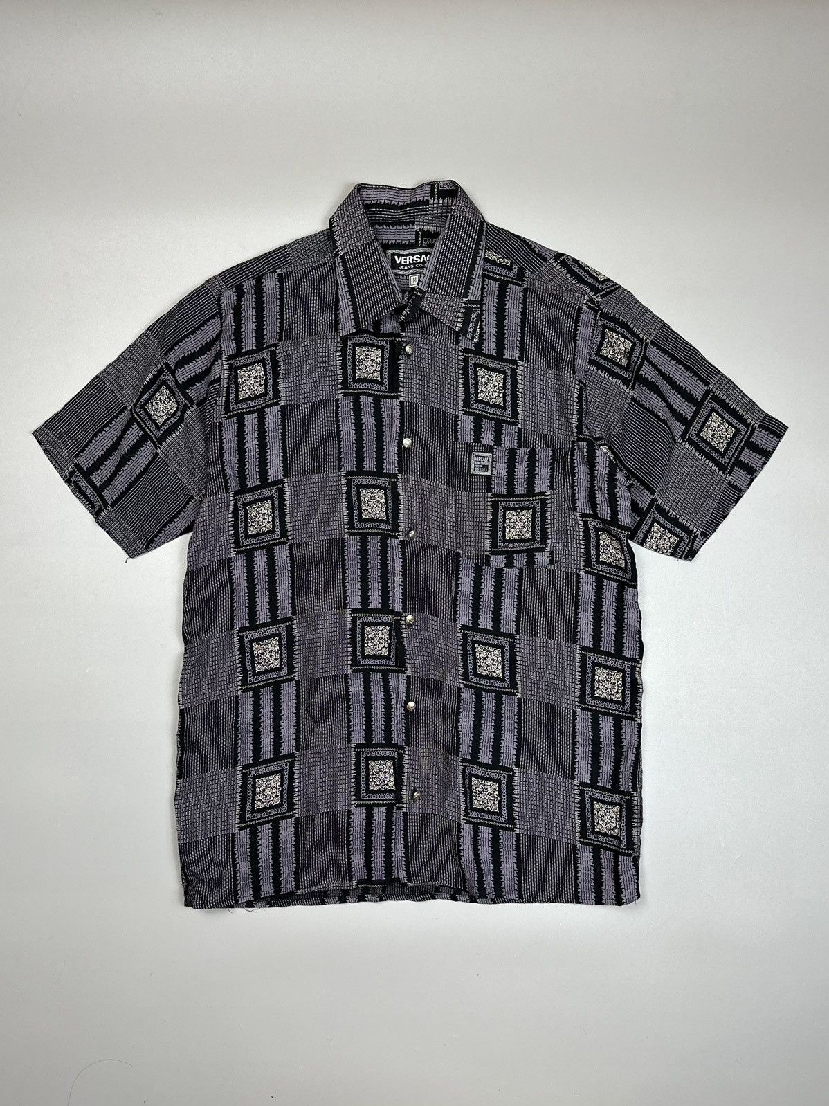image of Italian Designers x Versace Jeans Couture Vintage Monogram Button Shirt Versace Couture in Blue (Si