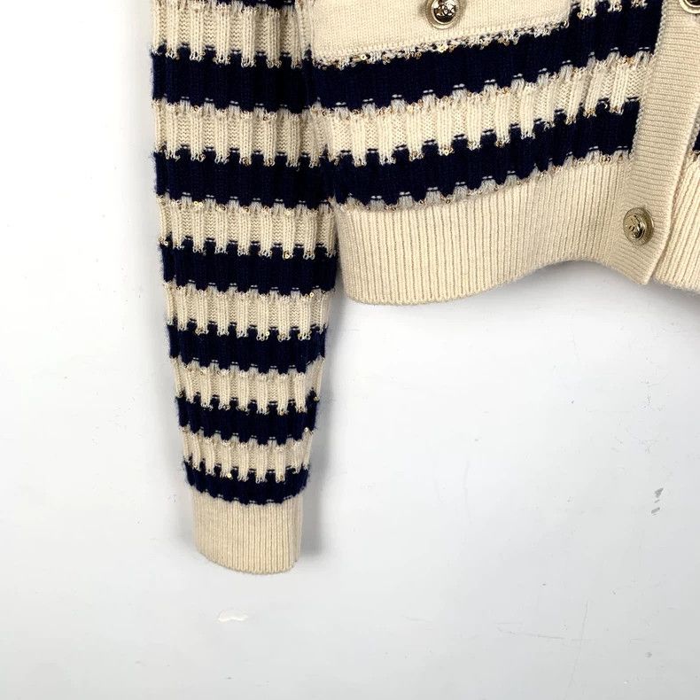 Chanel Chanel Color-blocked striped sequin cashmere V-neck long-sl Size S / US 4 / IT 40 - 5 Thumbnail