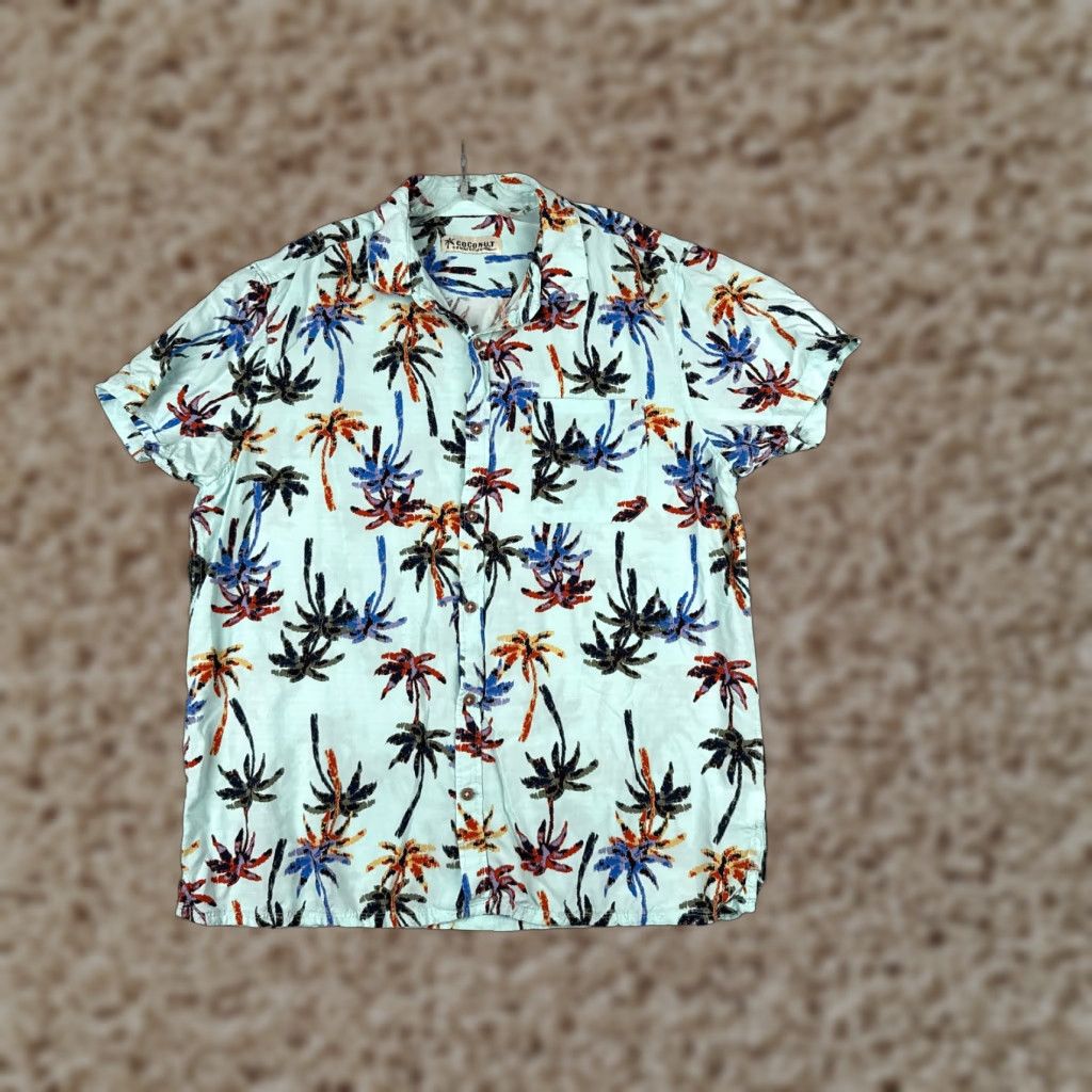 Vintage Coconut Connection Shirt Men XL Blue Palm Tree Hawaiian Cotton Blend Size US XL / EU 56 / 4 - 1 Thumbnail