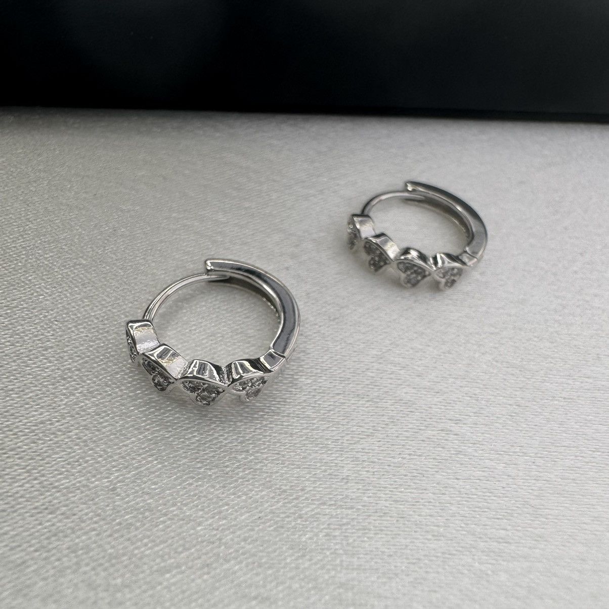 Designer 13mm CZ Love Heart Silver Hoop Earrings for Women Size ONE SIZE - 1 Thumbnail