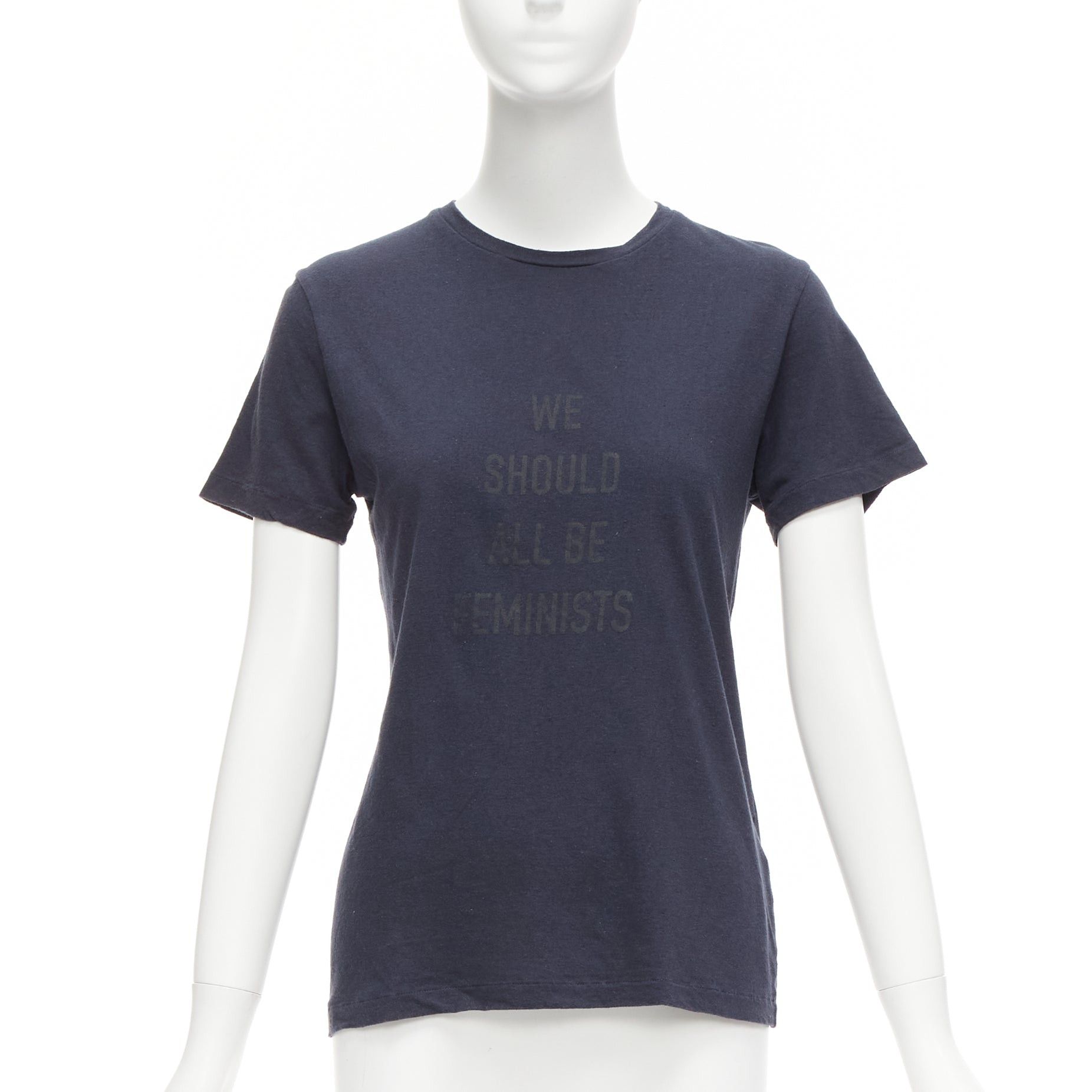 Dior CHRISTIAN DIOR WE Should All Be Feminists washed navy cotton linen tshirt XS Size S / US 4 / IT 40 - 1 Thumbnail