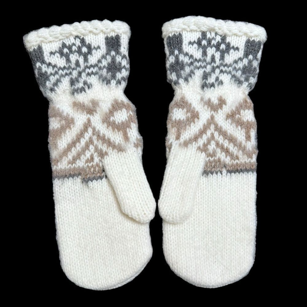 Eastern Mountain Sports Fair Isle Pattern Cream white extended mittens size M/L Size ONE SIZE - 2 Thumbnail