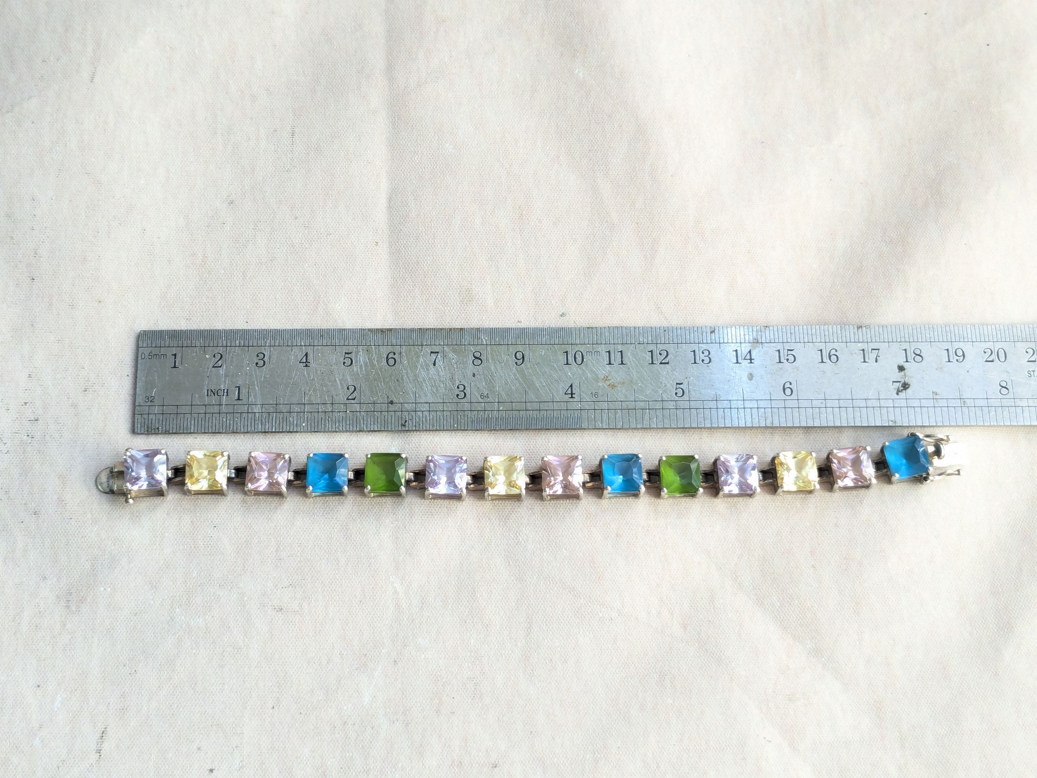 Sterling Silver Sterling Silver Tennis Bracelet Rainbow Square 7.5" Y2K Size ONE SIZE - 18 Thumbnail